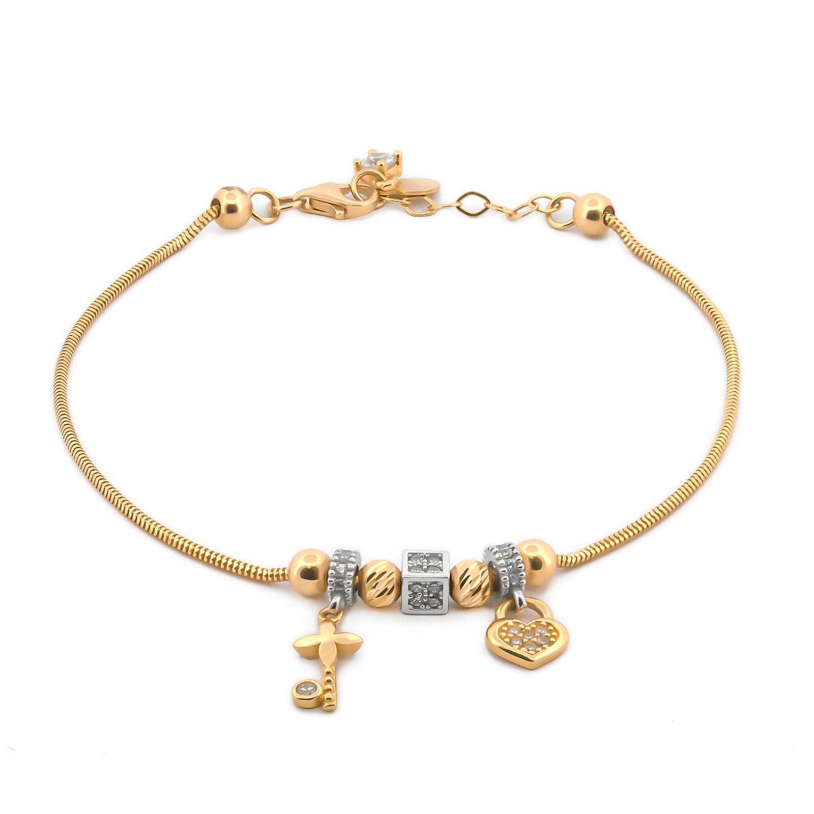 Hermosa Pulsera Con Dijes Estilo Pandora Oro Sólido 14k 