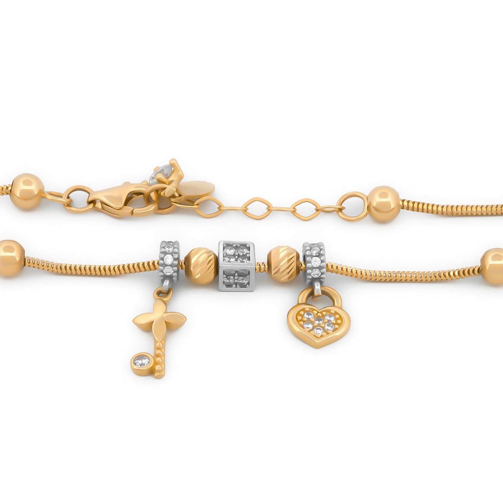 Hermosa Pulsera Con Dijes Estilo Pandora Oro Sólido 14k 