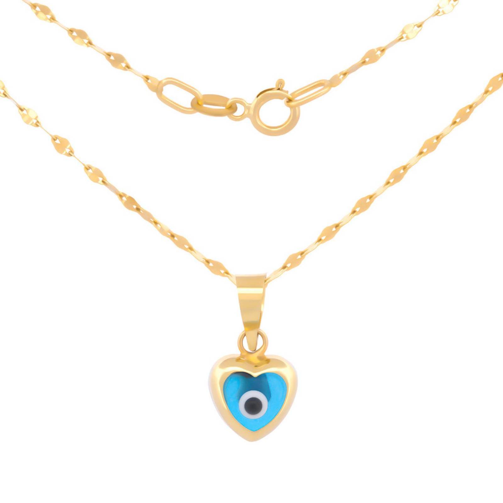 Cadena Y Dije Ojo Corazón Mini Oro Sólido 14k 