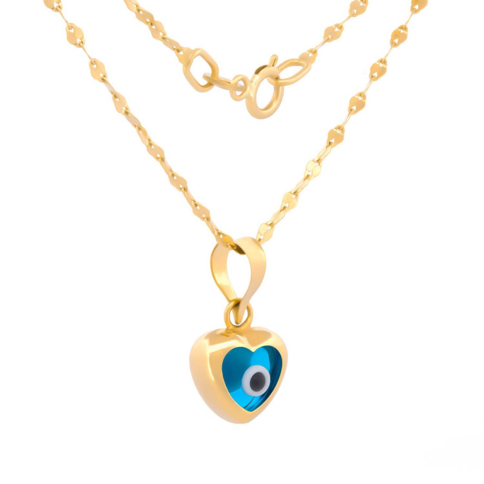 Cadena Y Dije Ojo Corazón Mini Oro Sólido 14k 