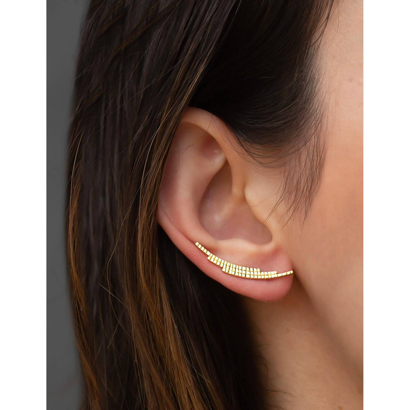 Aretes Trepadores Facetados Oro Sólido 10k