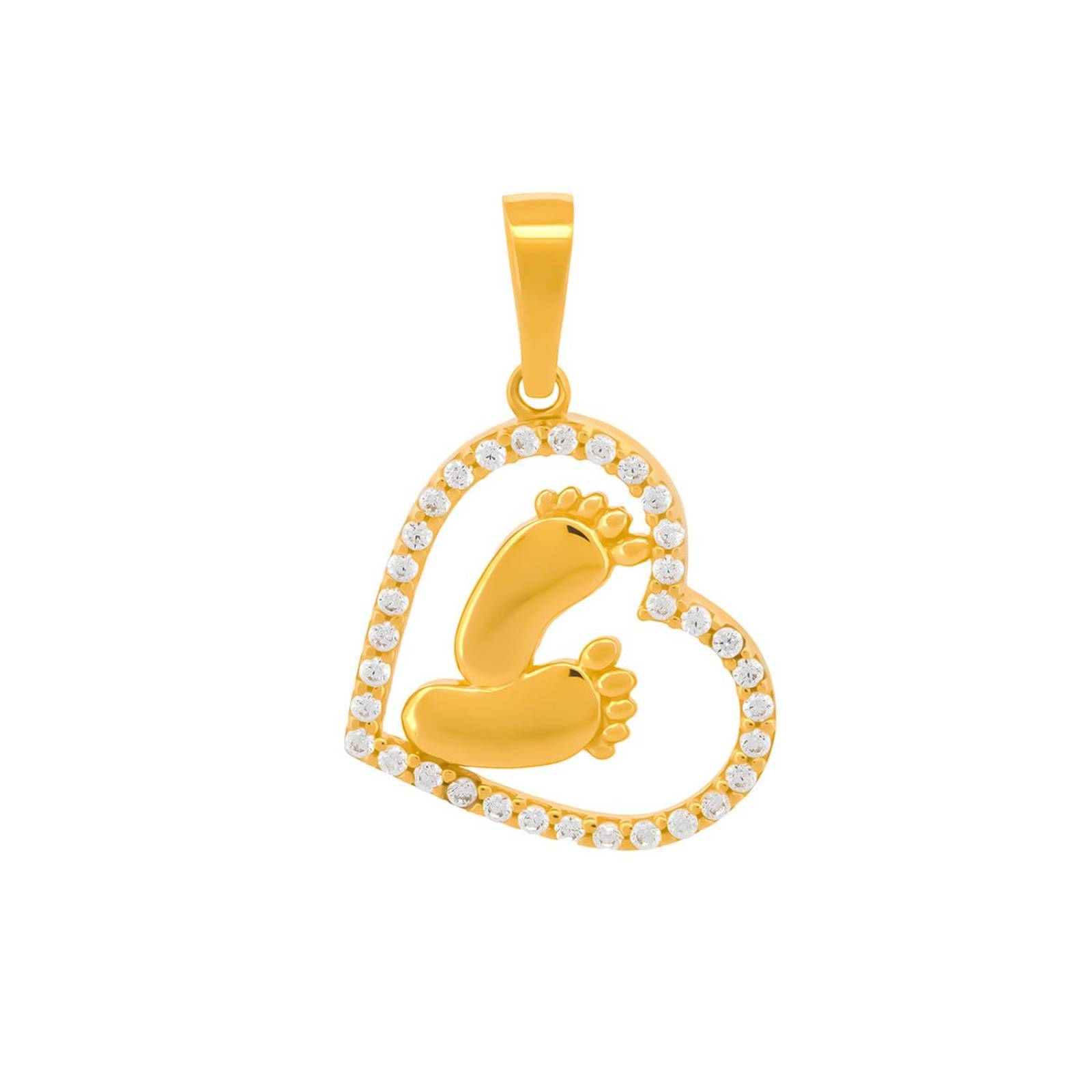 Dije Pies Bebe Corazón Con Zirconias Oro Sólido 14K 