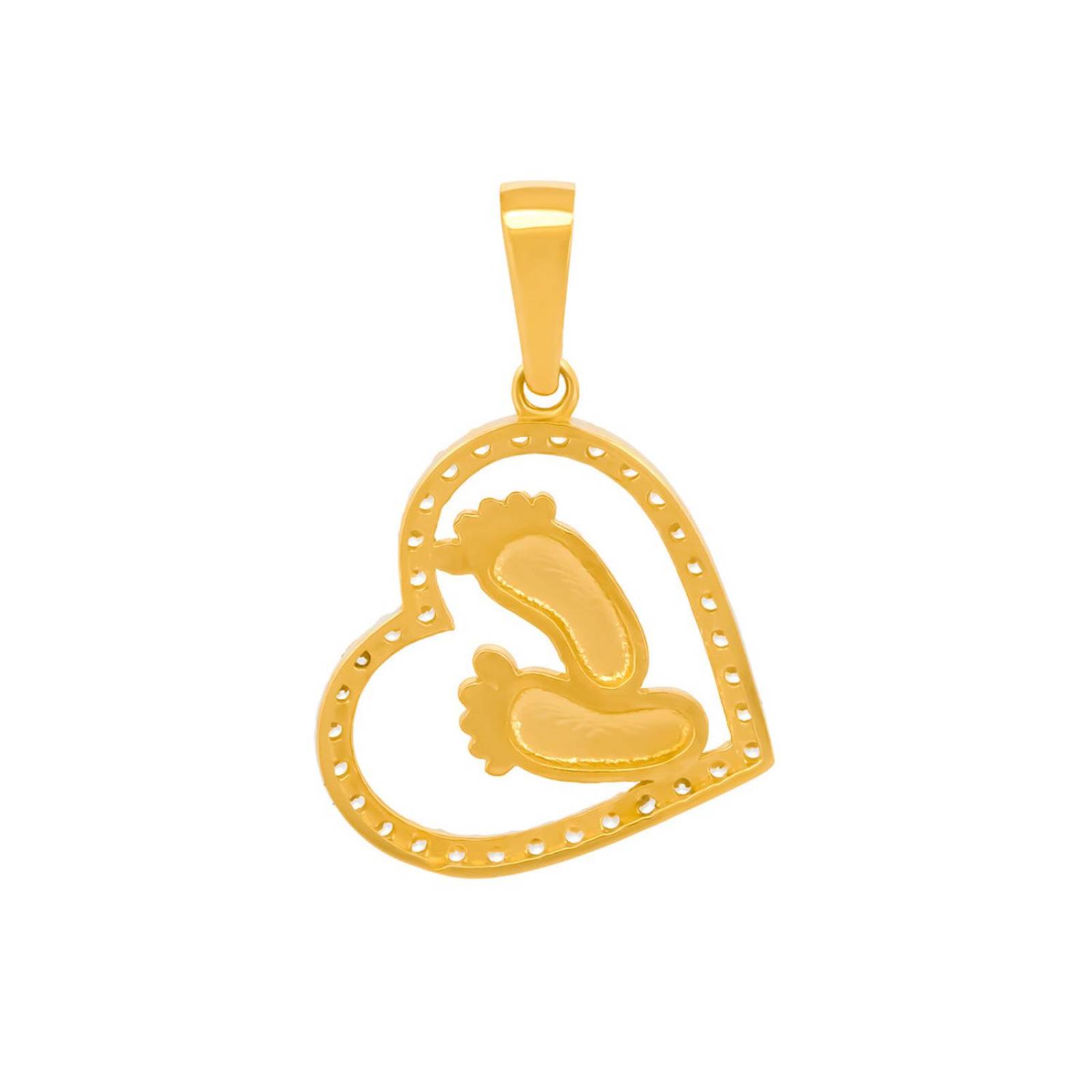Dije Pies Bebe Corazón Con Zirconias Oro Sólido 14K 