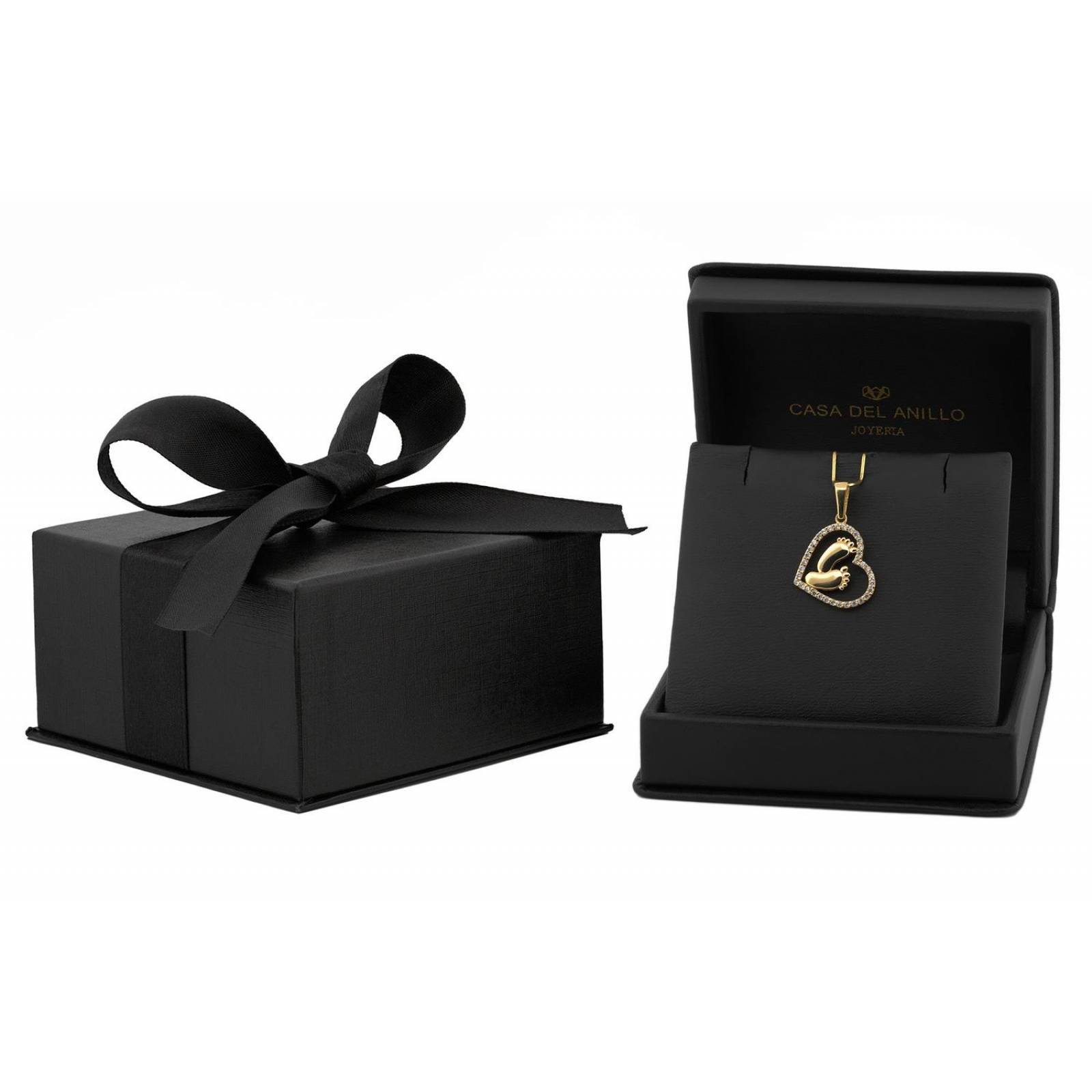 Dije Pies Bebe Corazón Con Zirconias Oro Sólido 14K 