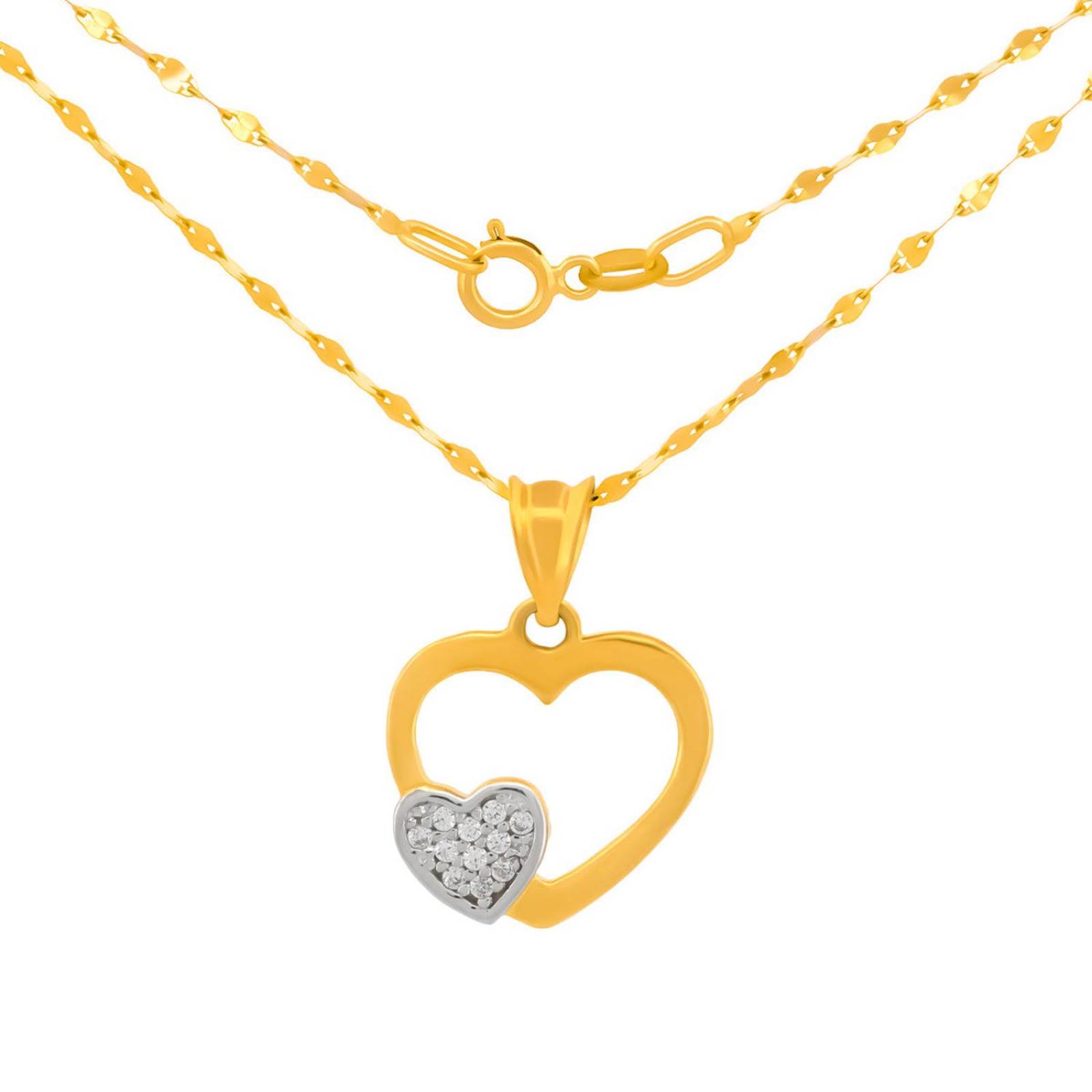 Cadena Gargantilla Corazones Contorno 1.3 cm Oro Sólido 14k 