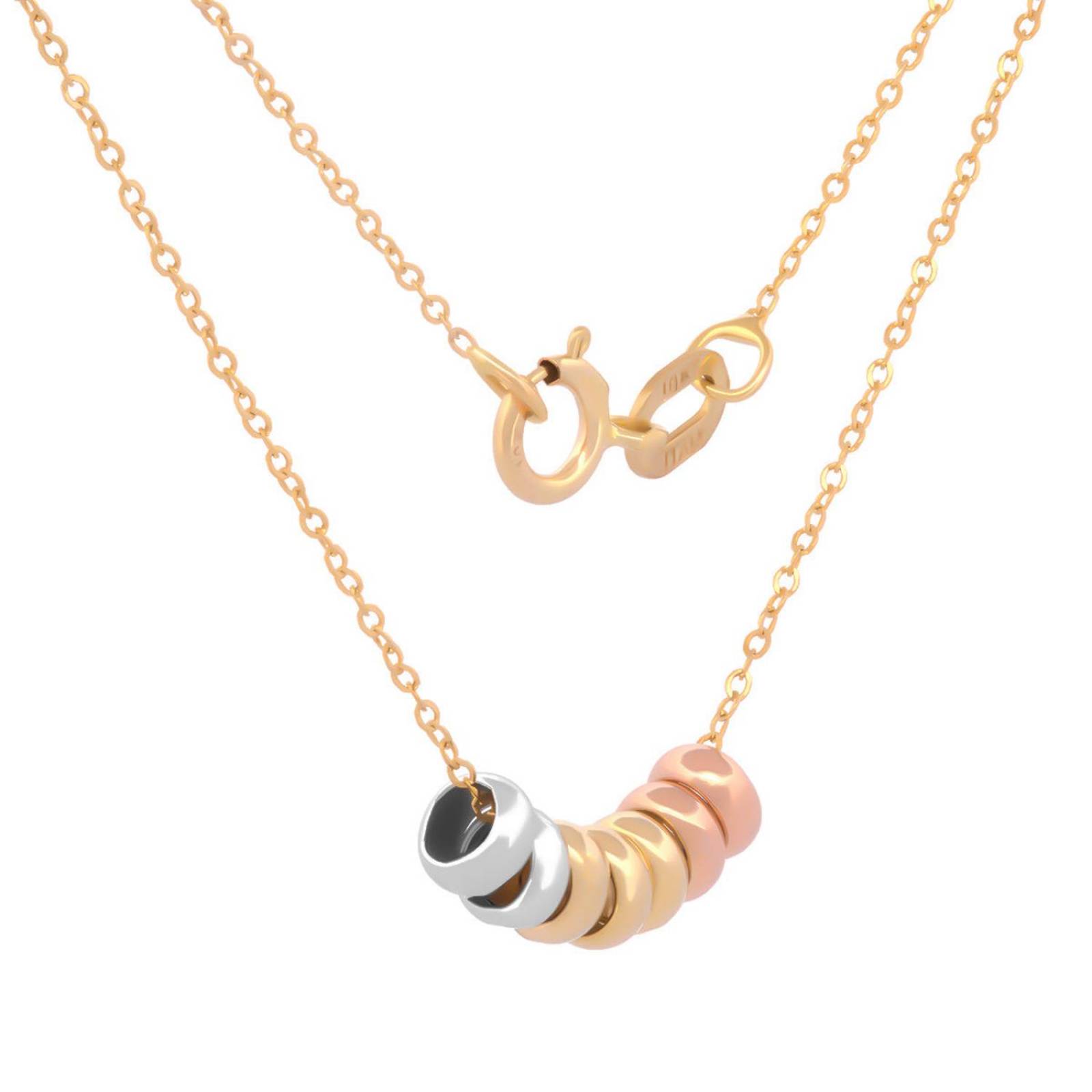 Cadena Gargantilla 7 Aros Con 3 Oros De 14k Sólido 