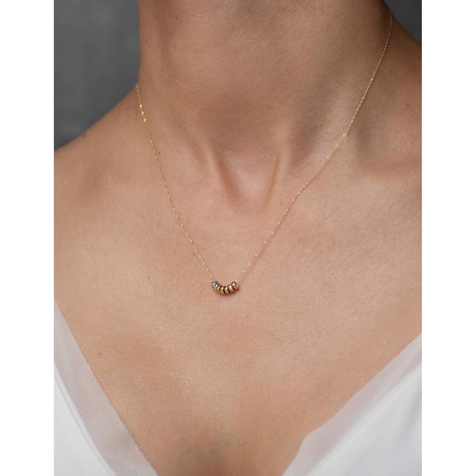 Cadena Gargantilla 7 Aros Con 3 Oros De 14k Sólido 