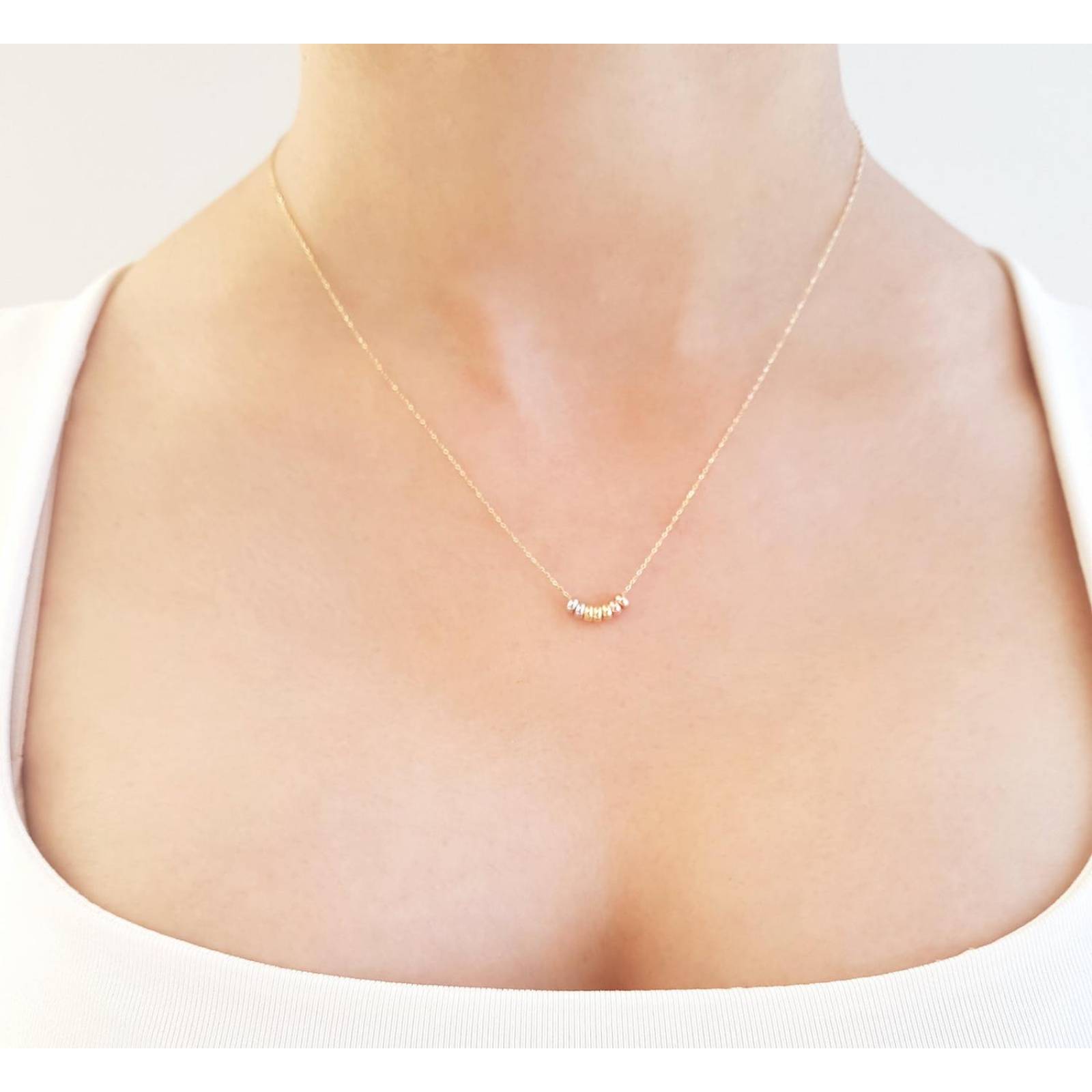 Cadena Gargantilla 7 Aros Con 3 Oros De 14k Sólido 