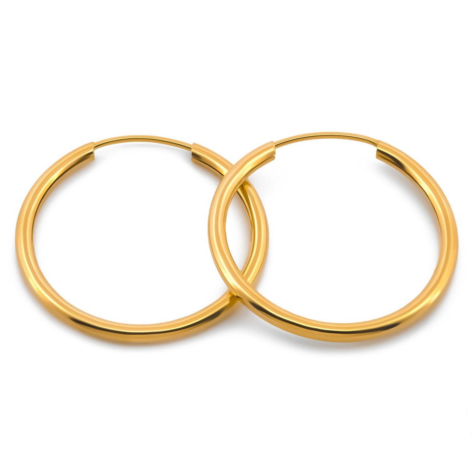 Arracadas Lisas Redondas 2.4 Cm Oro Sólido 14k 