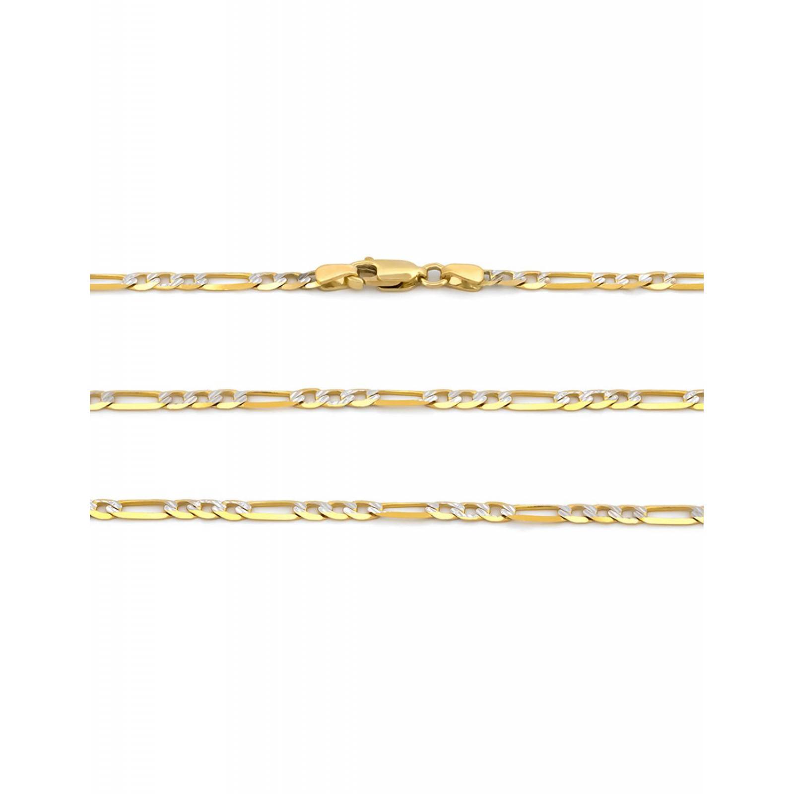 Cadena Figaro Diamantada 3 mm 60 cm Oro Italiano Sólido 14k 