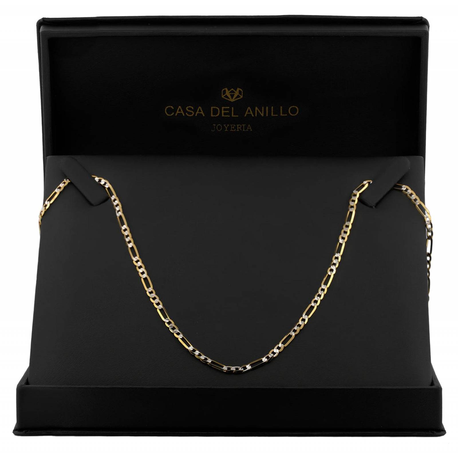 Cadena Figaro Diamantada 3 mm 60 cm Oro Italiano Sólido 14k 