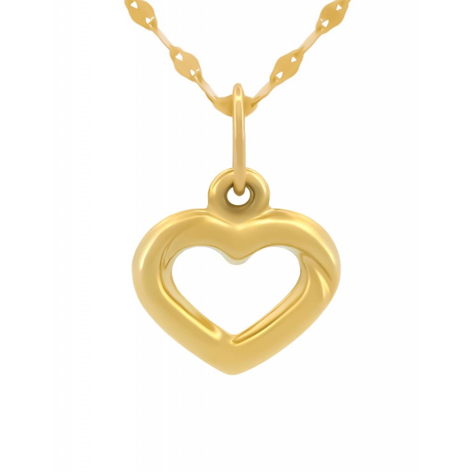 Cadena Con Dije Corazón Contorno 1 cm Oro Sólido 14k 