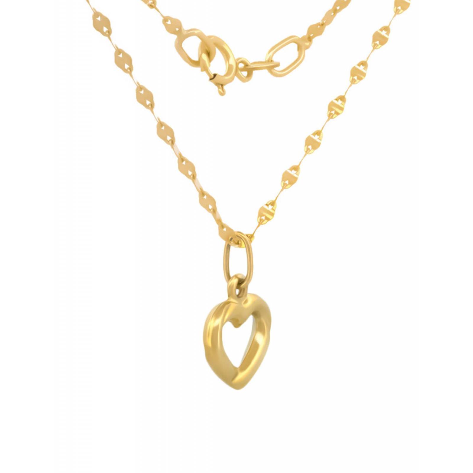 Cadena Con Dije Corazón Contorno 1 cm Oro Sólido 14k 
