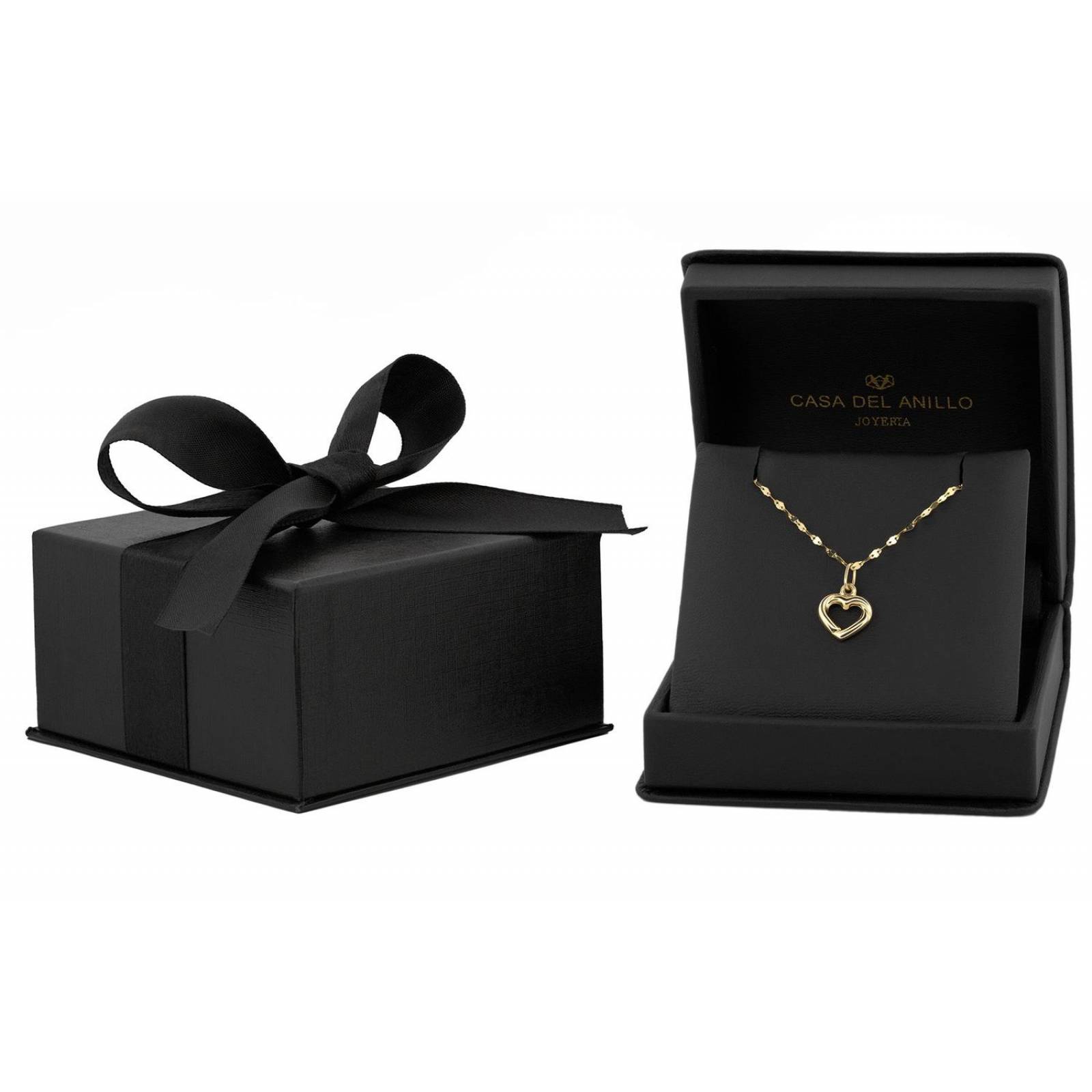 Cadena Con Dije Corazón Contorno 1 cm Oro Sólido 14k 