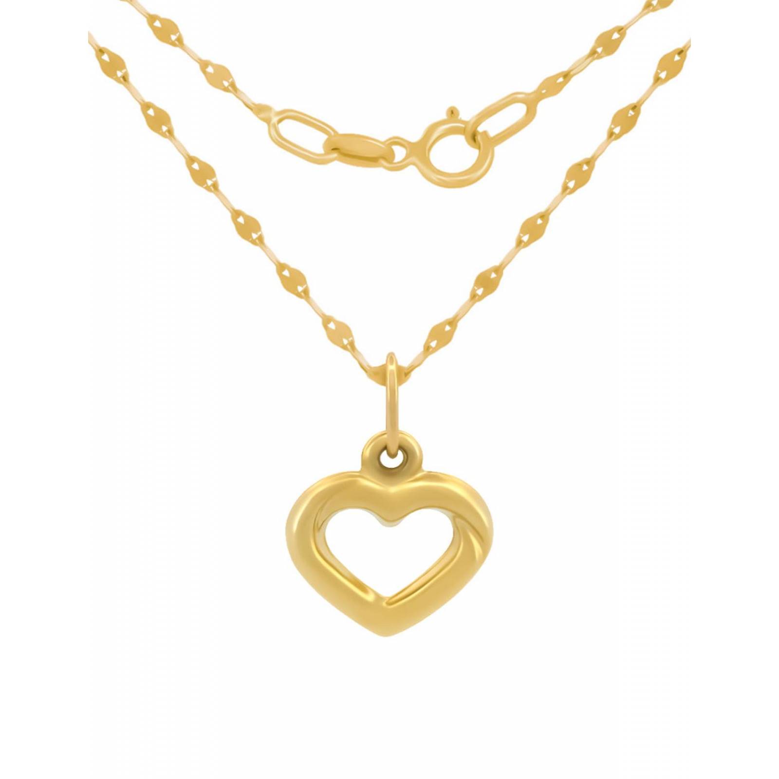 Cadena Con Dije Corazón Contorno 1 cm Oro Sólido 14k 