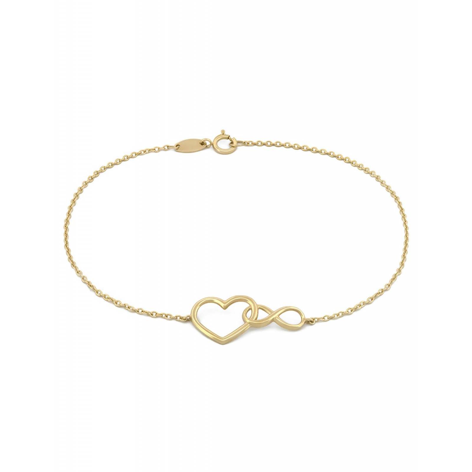 Pulsera Para Dama Corazon e Infinito Enlazados Oro Sólido 14k 