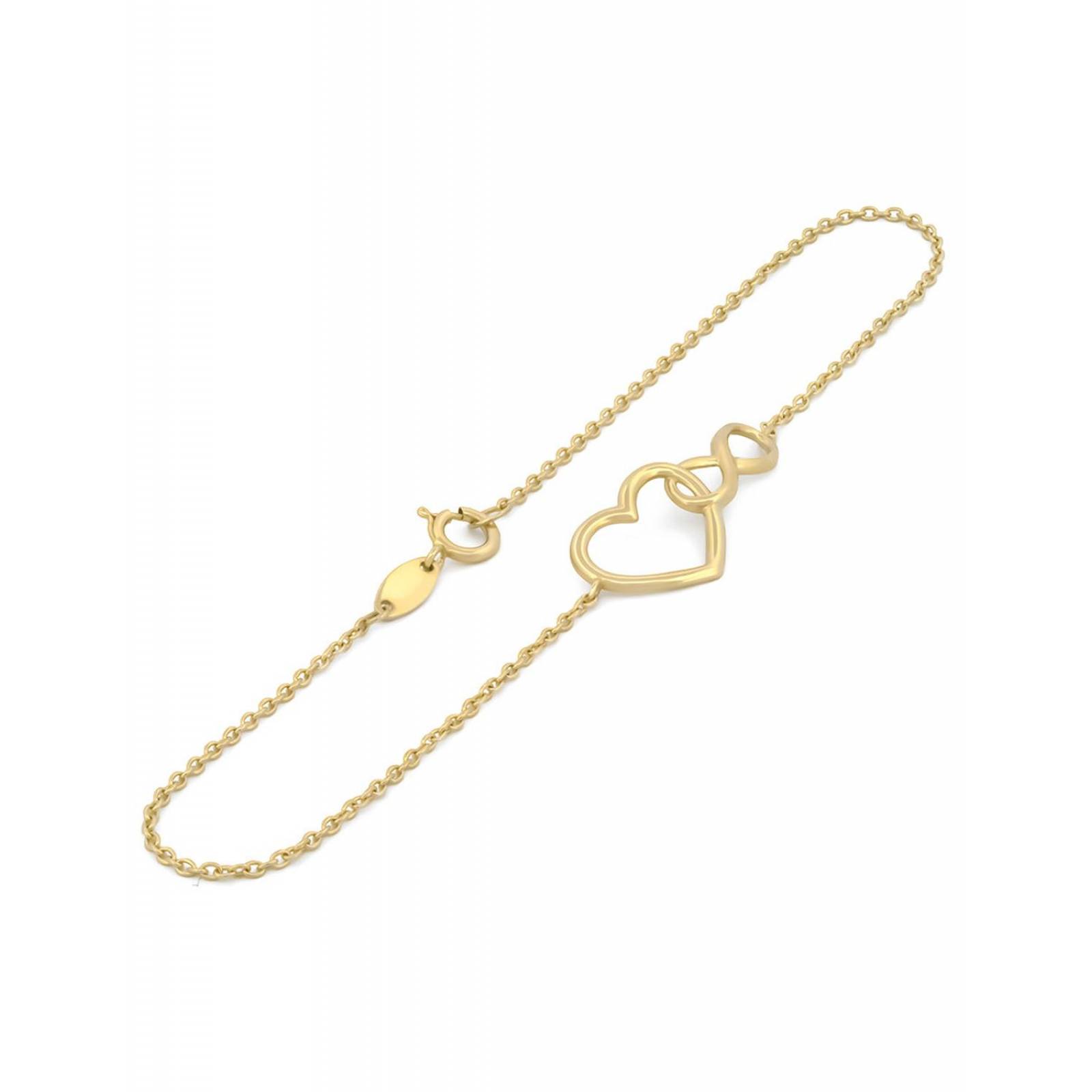 Pulsera Para Dama Corazon e Infinito Enlazados Oro Sólido 14k 