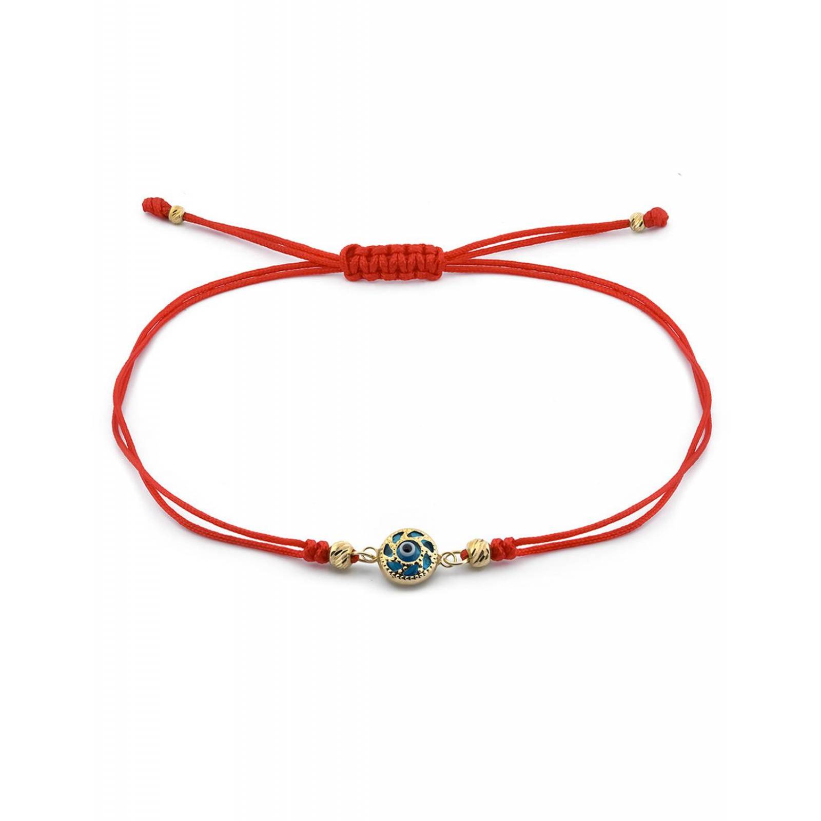 Pulsera Ajustable Hilo Rojo Ojito 9 mm Oro Sólido 14k 