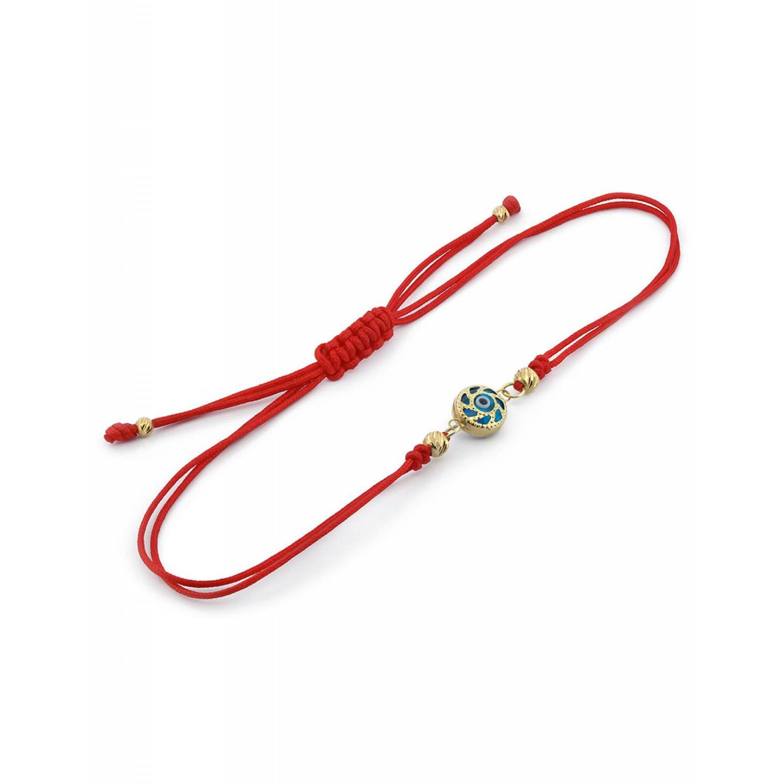 Pulsera Ajustable Hilo Rojo Ojito 9 mm Oro Sólido 14k 
