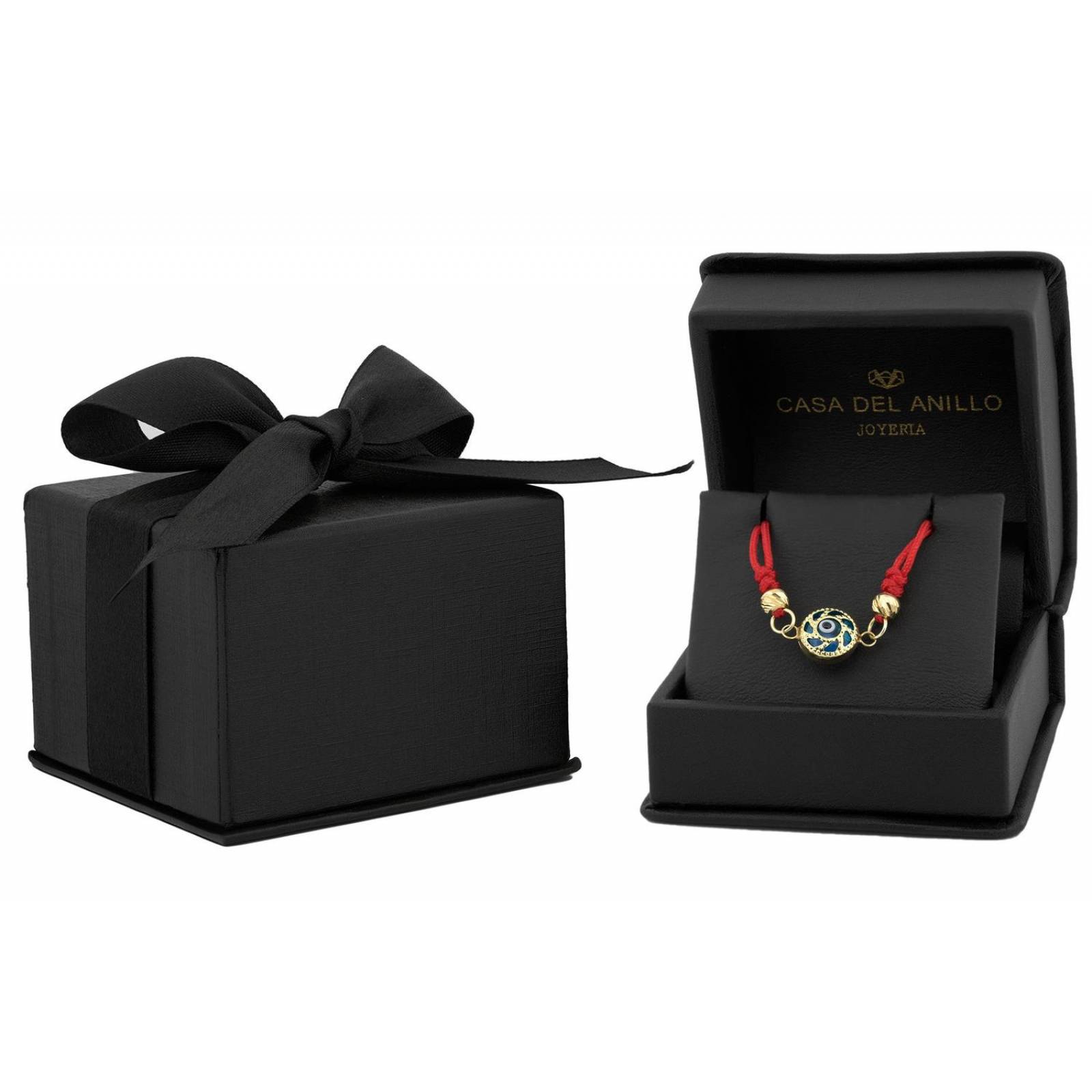 Pulsera Ajustable Hilo Rojo Ojito 9 mm Oro Sólido 14k 