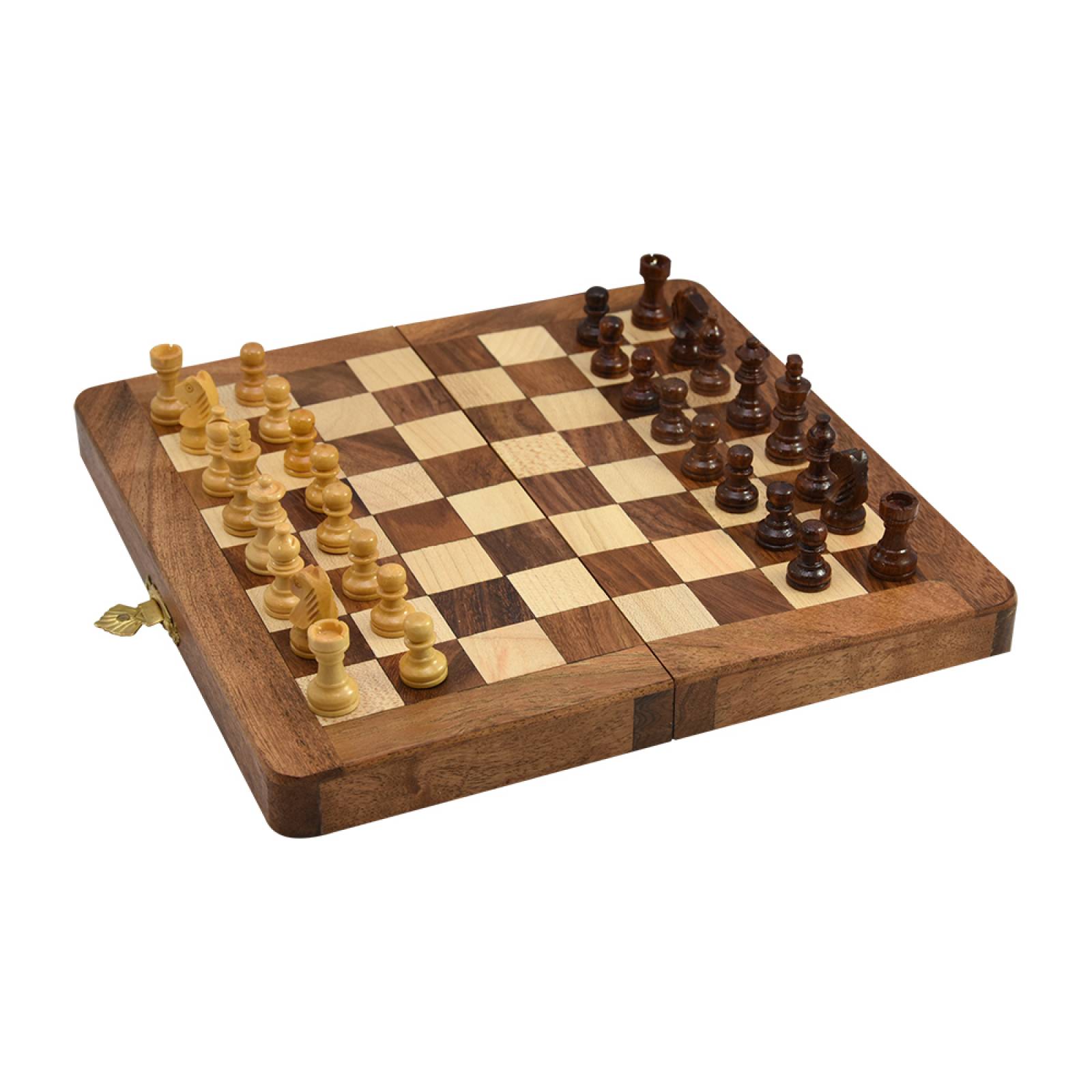Mini Ajedrez En Madera Fina Tipo Ingles Artesanal Plegable