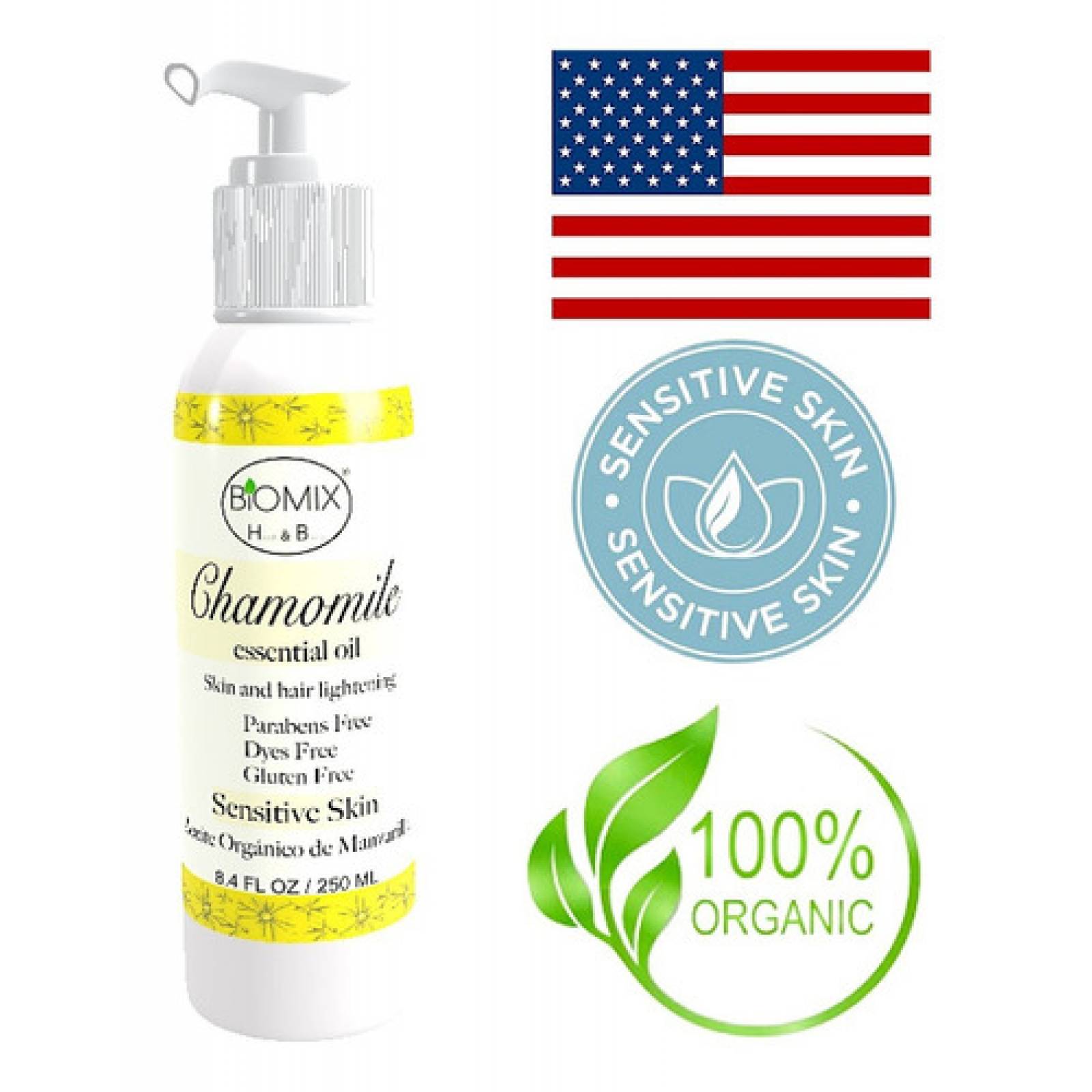 Aceite De Manzanilla Orgánico Aclarante Piel Cabello 250 Ml