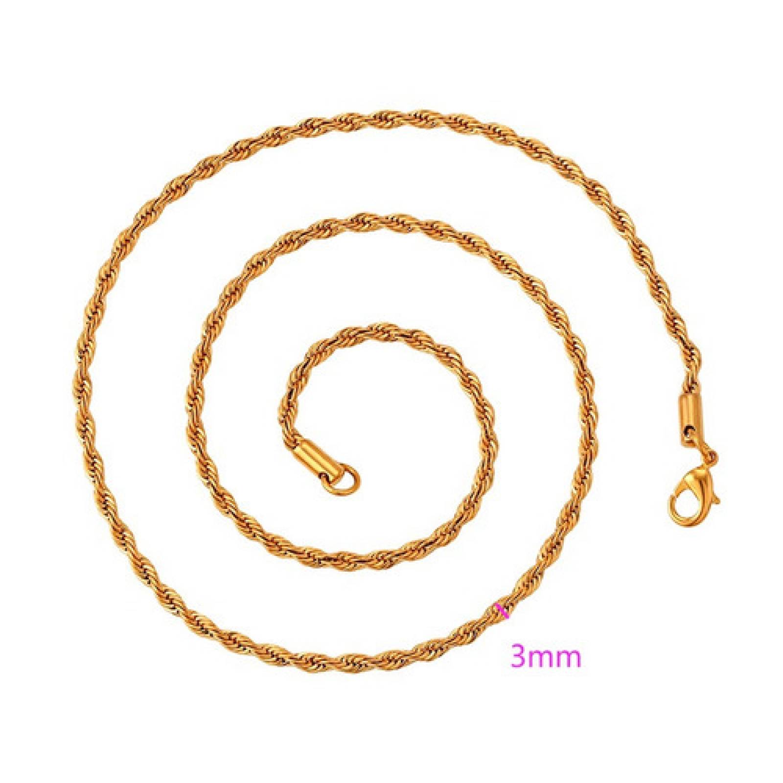 Cadena Para Caballero De Oro 24k Lam Torsal 50 Cm 3mm Grosor