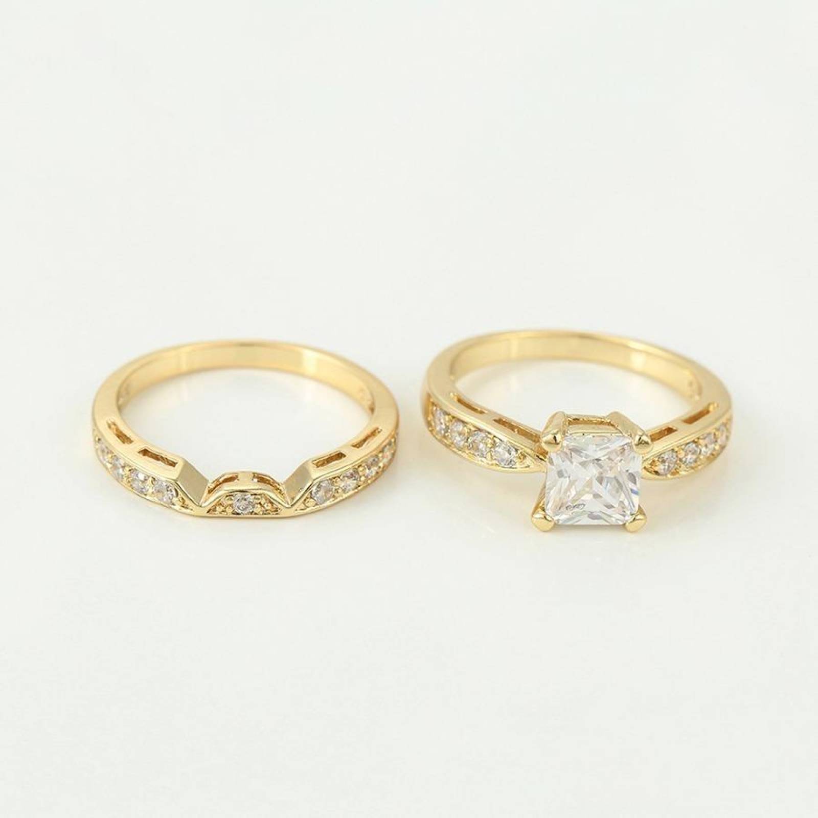 CRISTAL AMOR - Anillo Compromiso Oro 14k Laminado Zirconias Corte  Dorado 7