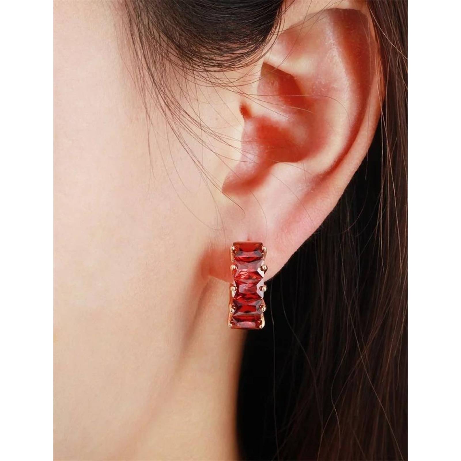 CRISTAL AMOR - Aretes Arracadas Cristal Rubo O Zafiro Oro 14k Laminado Rubí