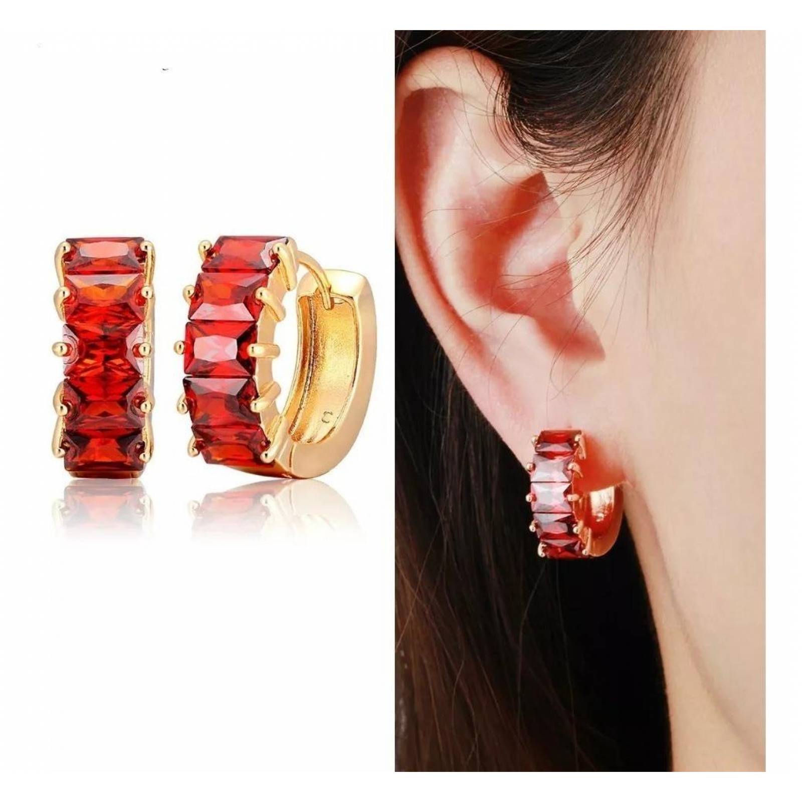 CRISTAL AMOR - Aretes Arracadas Cristal Rubo O Zafiro Oro 14k Laminado Rubí