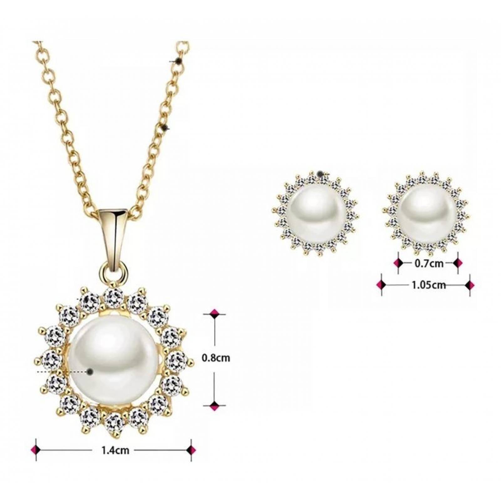 CRISTAL AMOR - Collar Y Aretes Flor Perlas Rio Cristal Oro 14k Laminado 