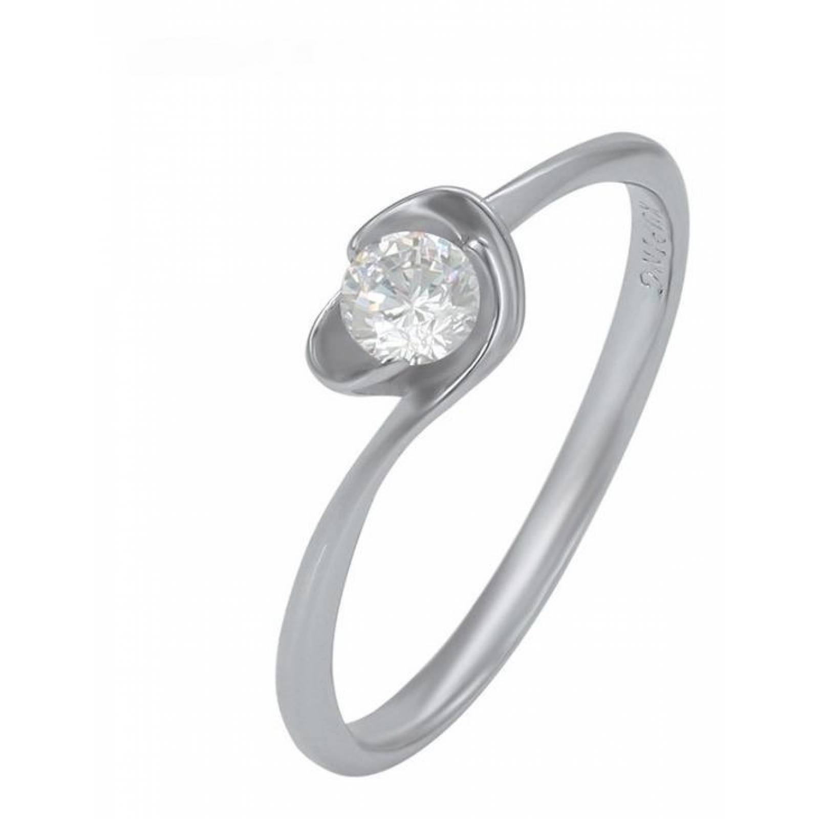 CRISTAL AMOR - Anillo Compromiso Corazón Cristales Oro 14k Laminado Blanco 9