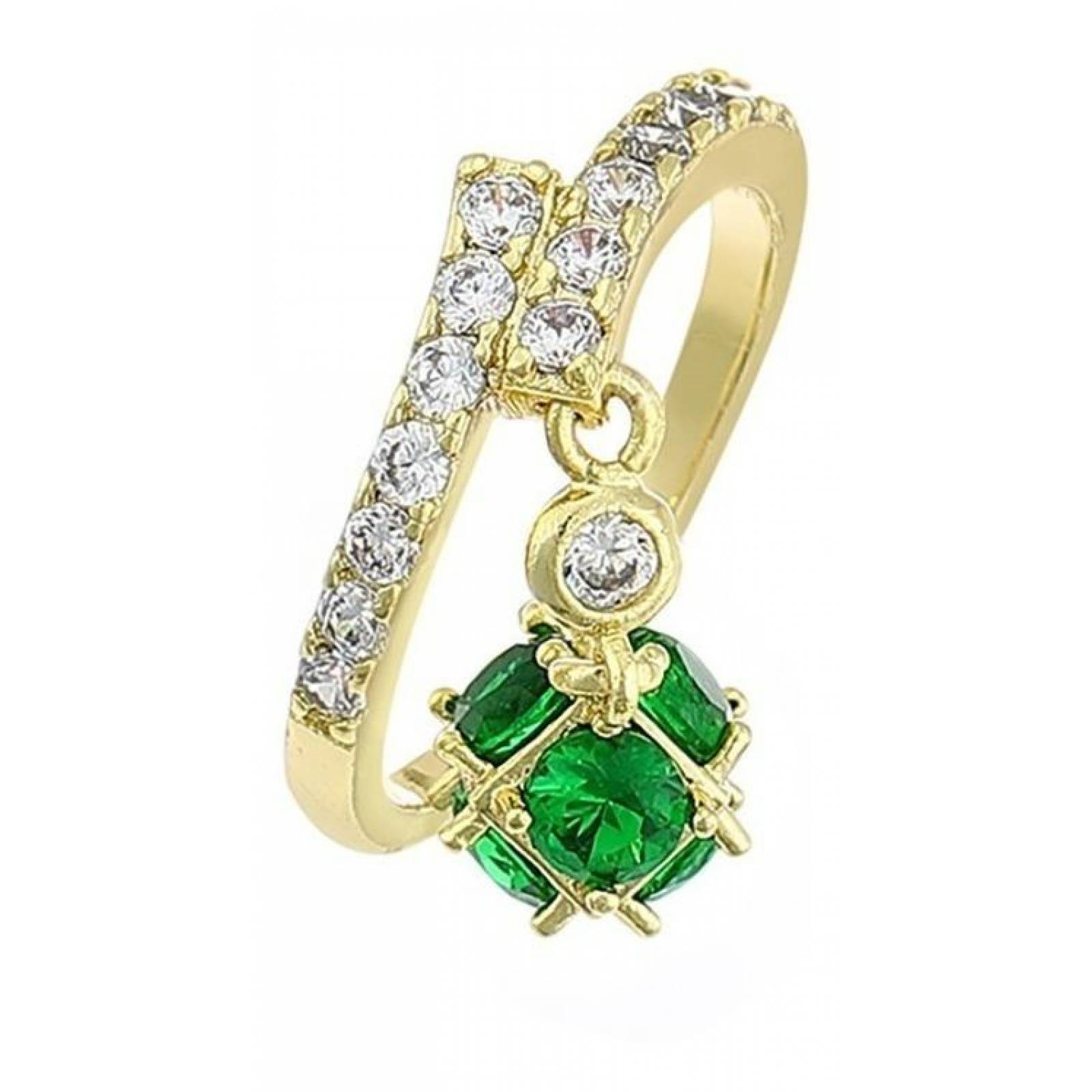 CRISTAL AMOR - Anillo Bola De Fuego Zafiro Esmeralda Oro 14k Laminado Verde 10