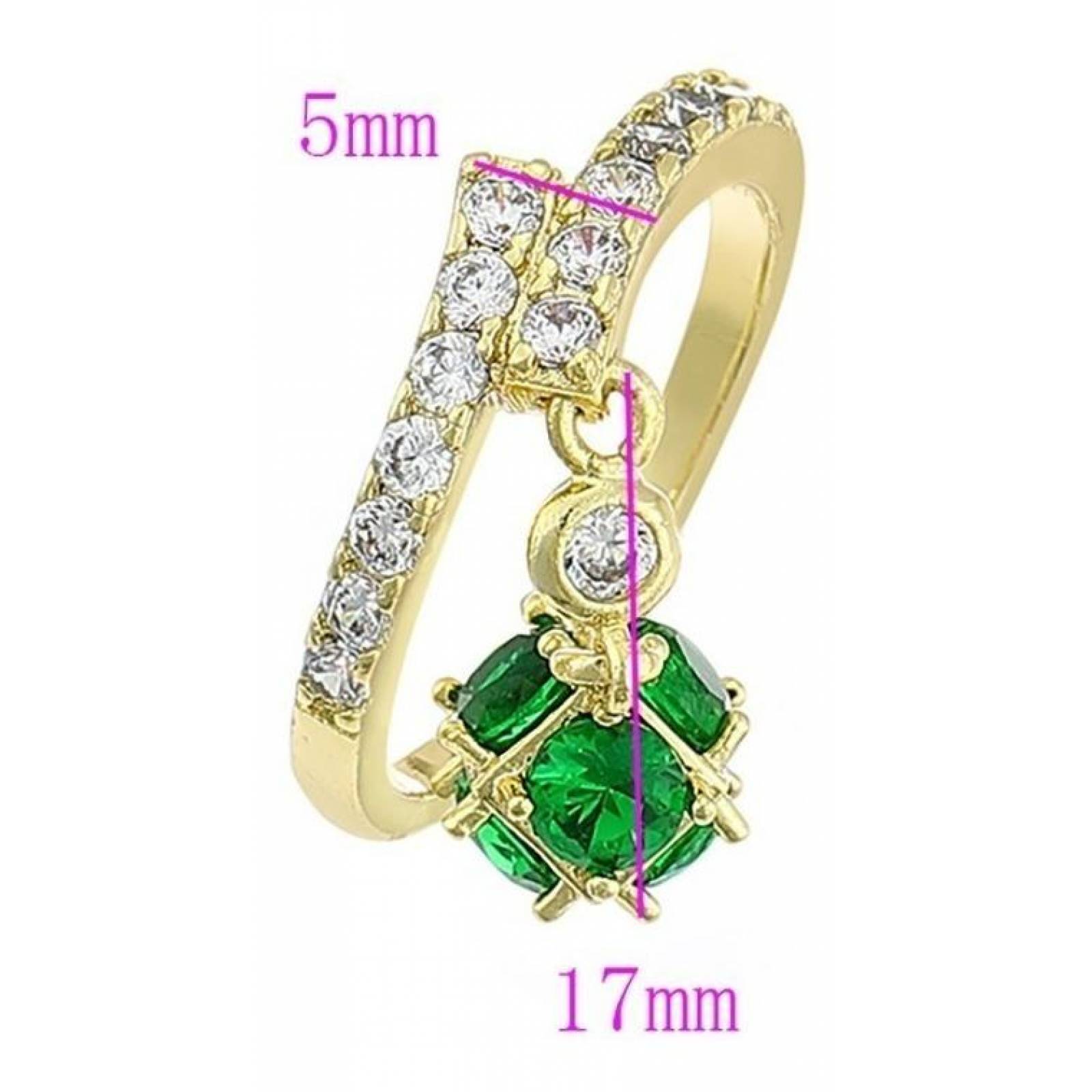 CRISTAL AMOR - Anillo Bola De Fuego Zafiro Esmeralda Oro 14k Laminado Verde 10