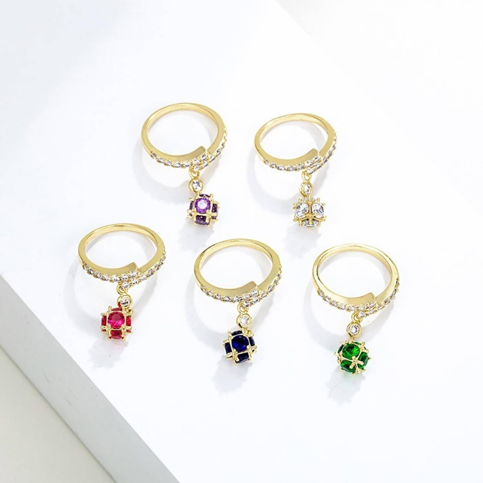 CRISTAL AMOR - Anillo Bola De Fuego Zafiro Esmeralda Oro 14k Laminado Verde 10