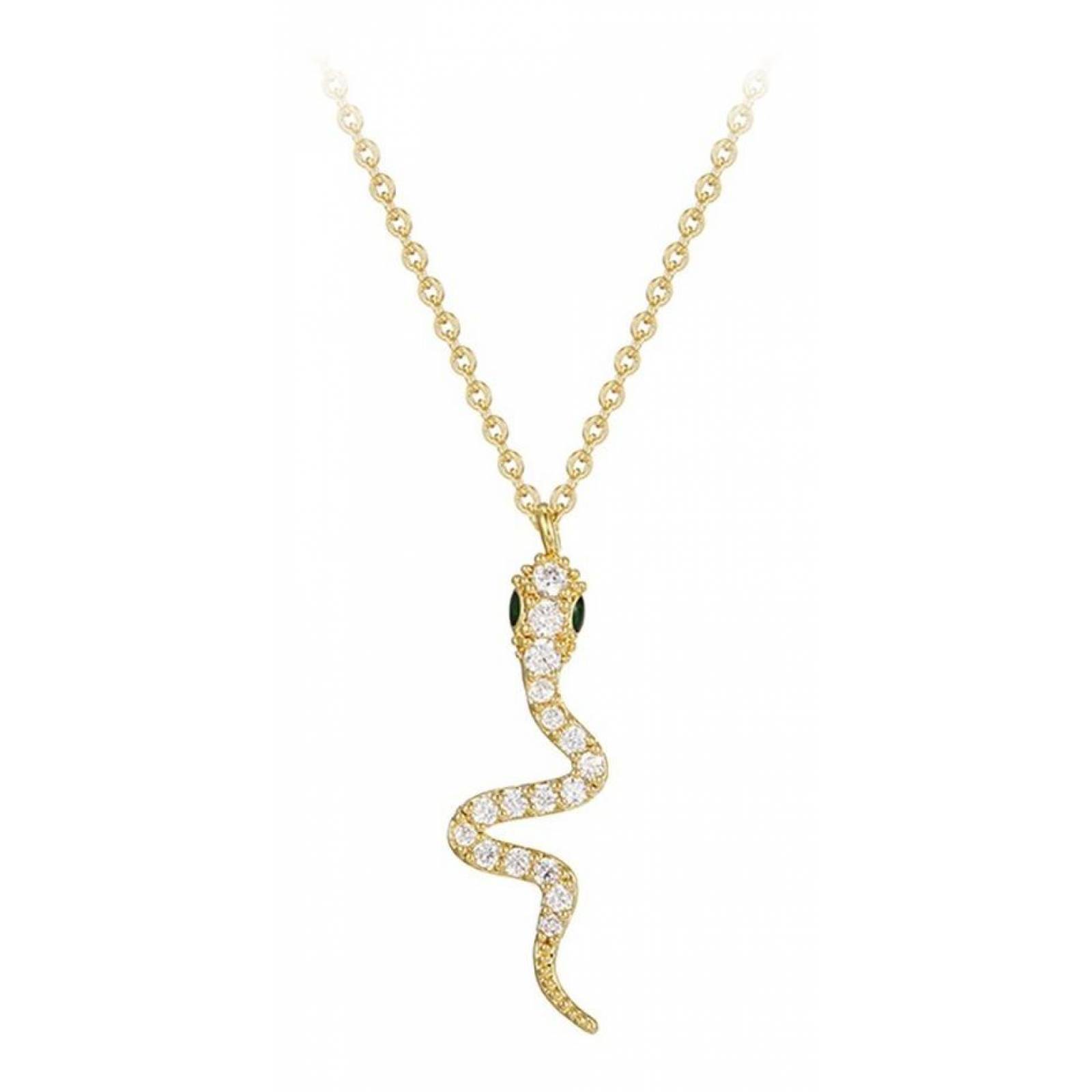 CRISTAL AMOR - Cadena Y Dije Serpiente Cristales Oro Laminado 14k Dorado