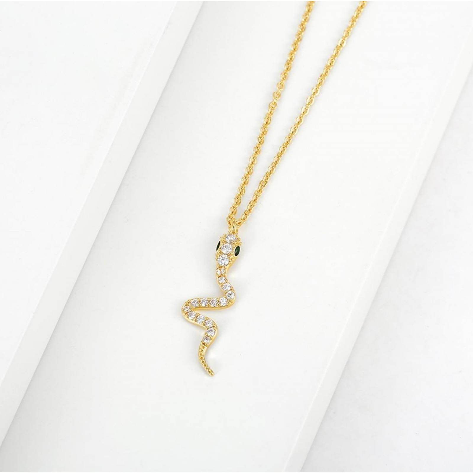CRISTAL AMOR - Cadena Y Dije Serpiente Cristales Oro Laminado 14k Dorado