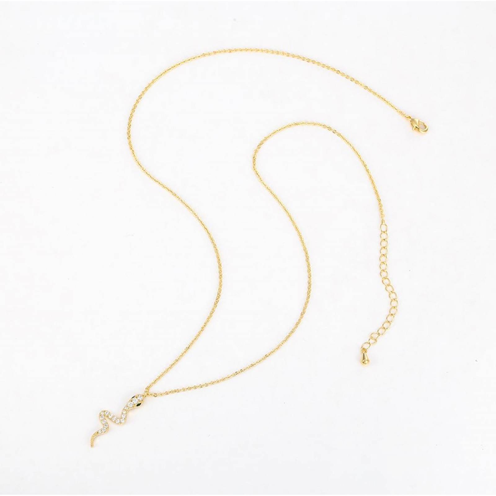 CRISTAL AMOR - Cadena Y Dije Serpiente Cristales Oro Laminado 14k Dorado