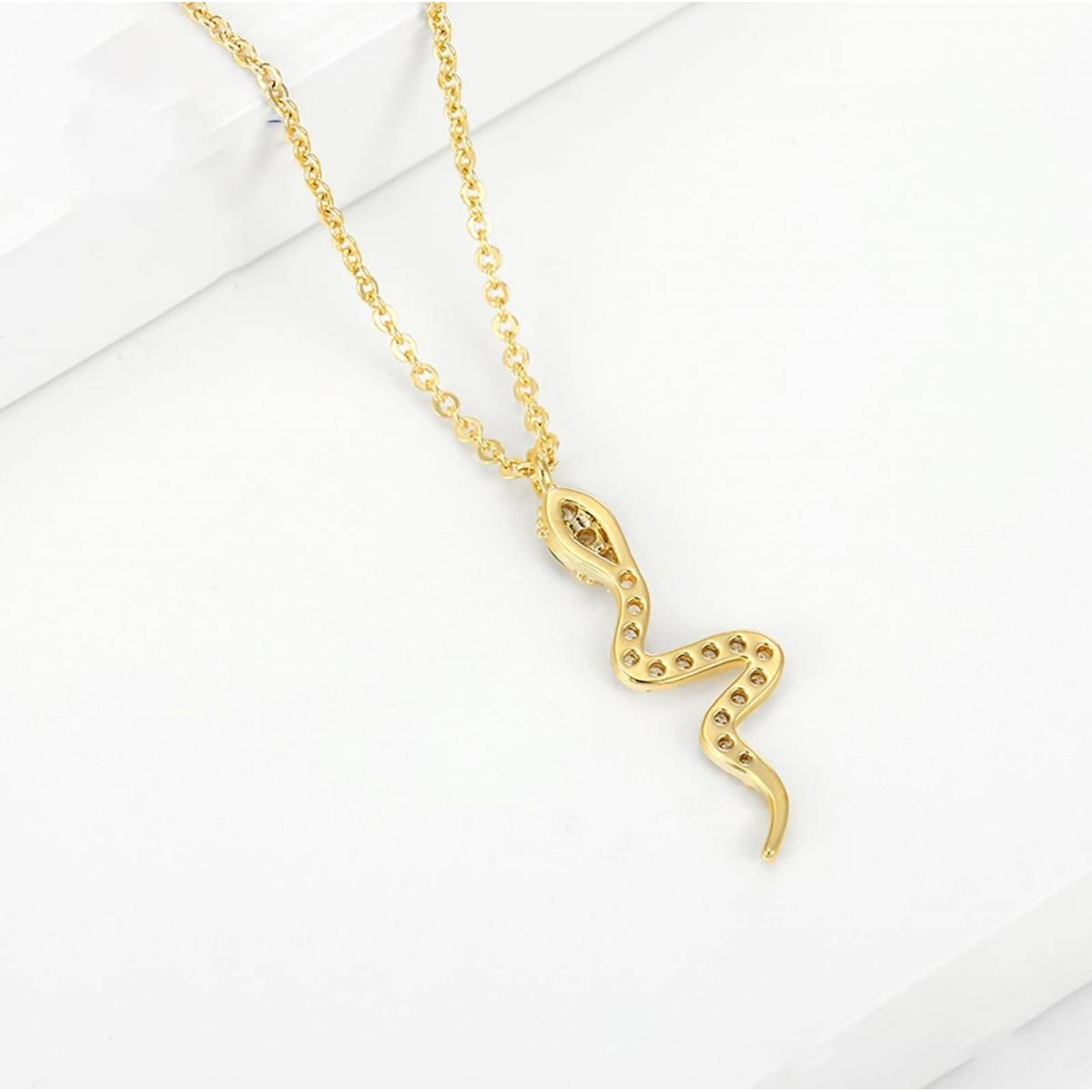 CRISTAL AMOR - Cadena Y Dije Serpiente Cristales Oro Laminado 14k Dorado
