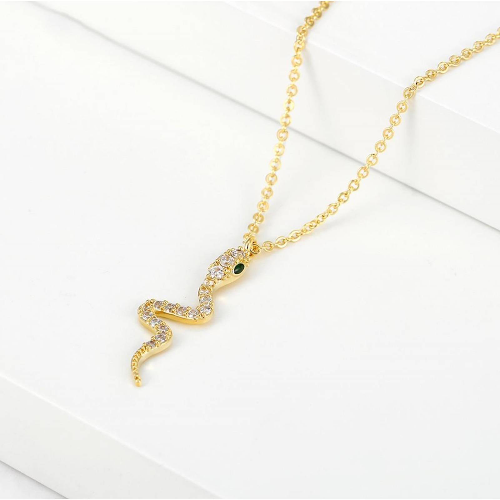 CRISTAL AMOR - Cadena Y Dije Serpiente Cristales Oro Laminado 14k Dorado