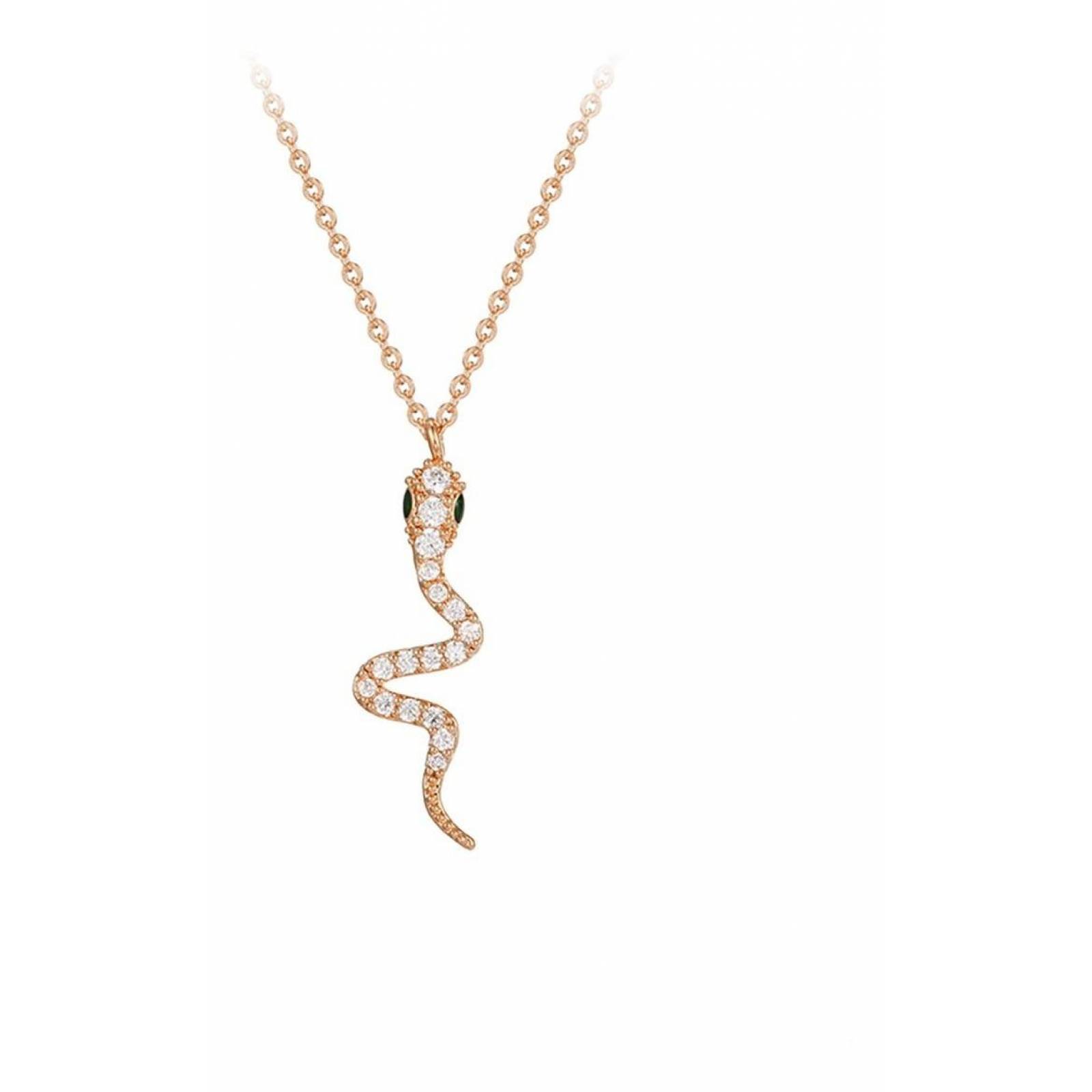 CRISTAL AMOR - Cadena Y Dije Serpiente Cristales Oro Laminado 14k Rosa