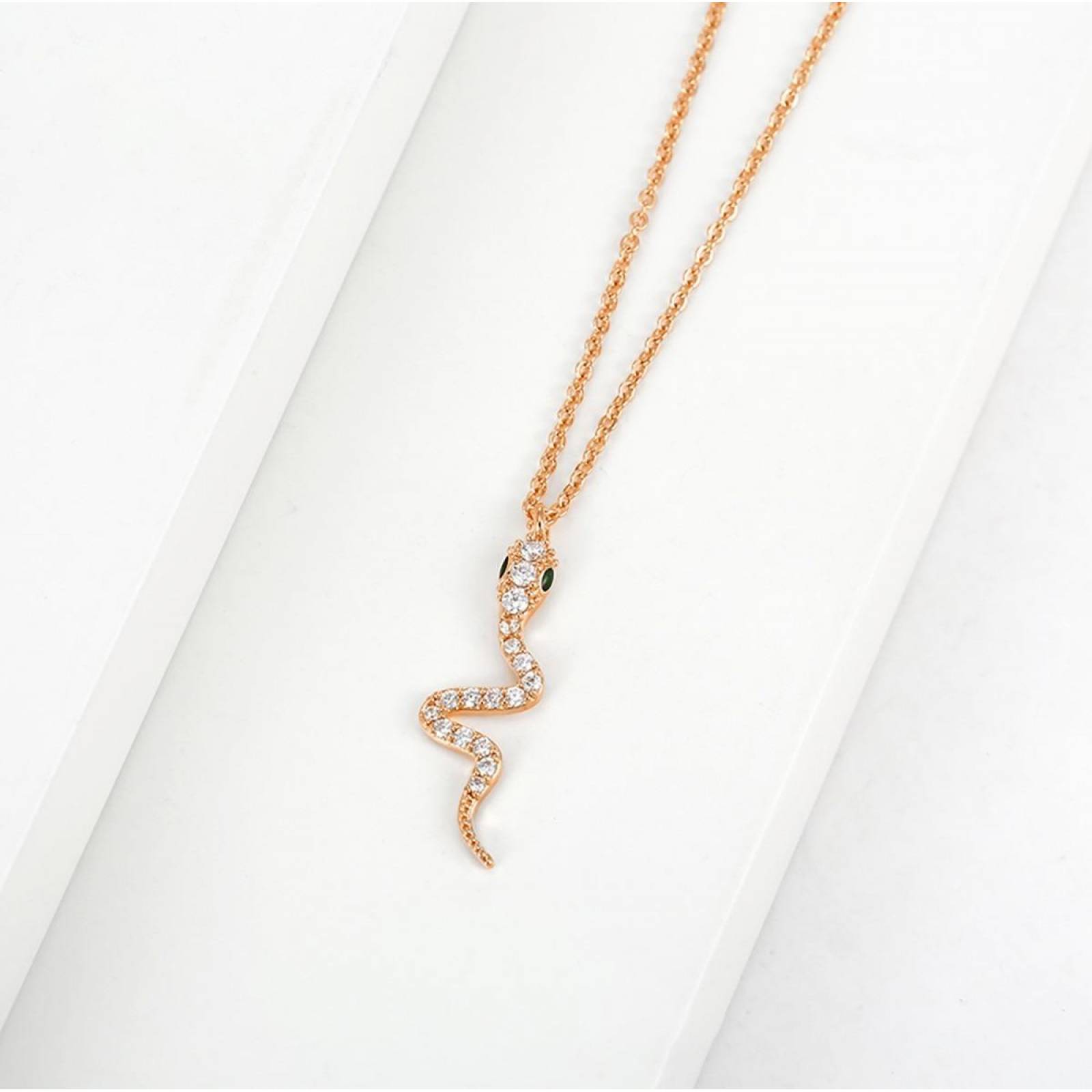 CRISTAL AMOR - Cadena Y Dije Serpiente Cristales Oro Laminado 14k Rosa