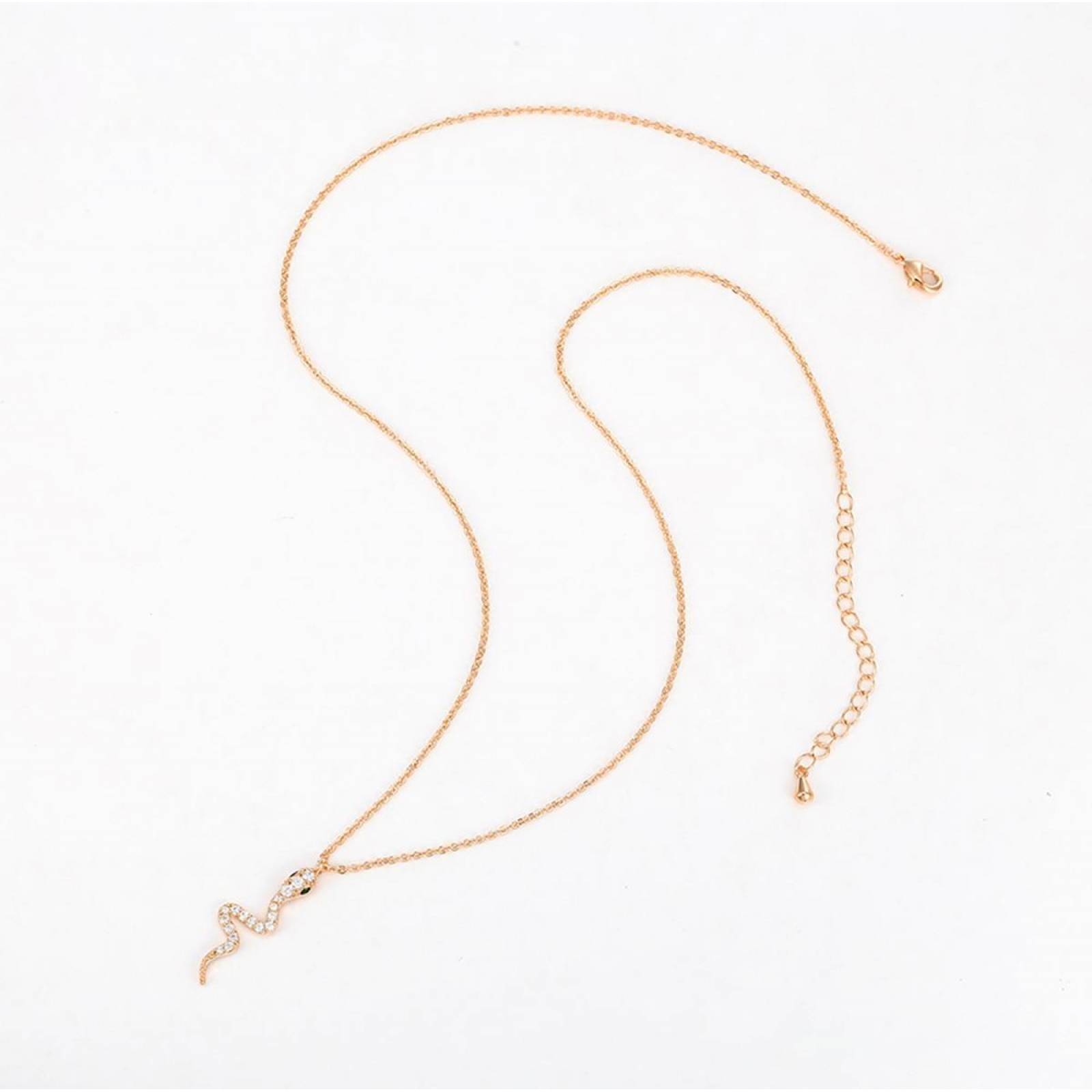 CRISTAL AMOR - Cadena Y Dije Serpiente Cristales Oro Laminado 14k Rosa