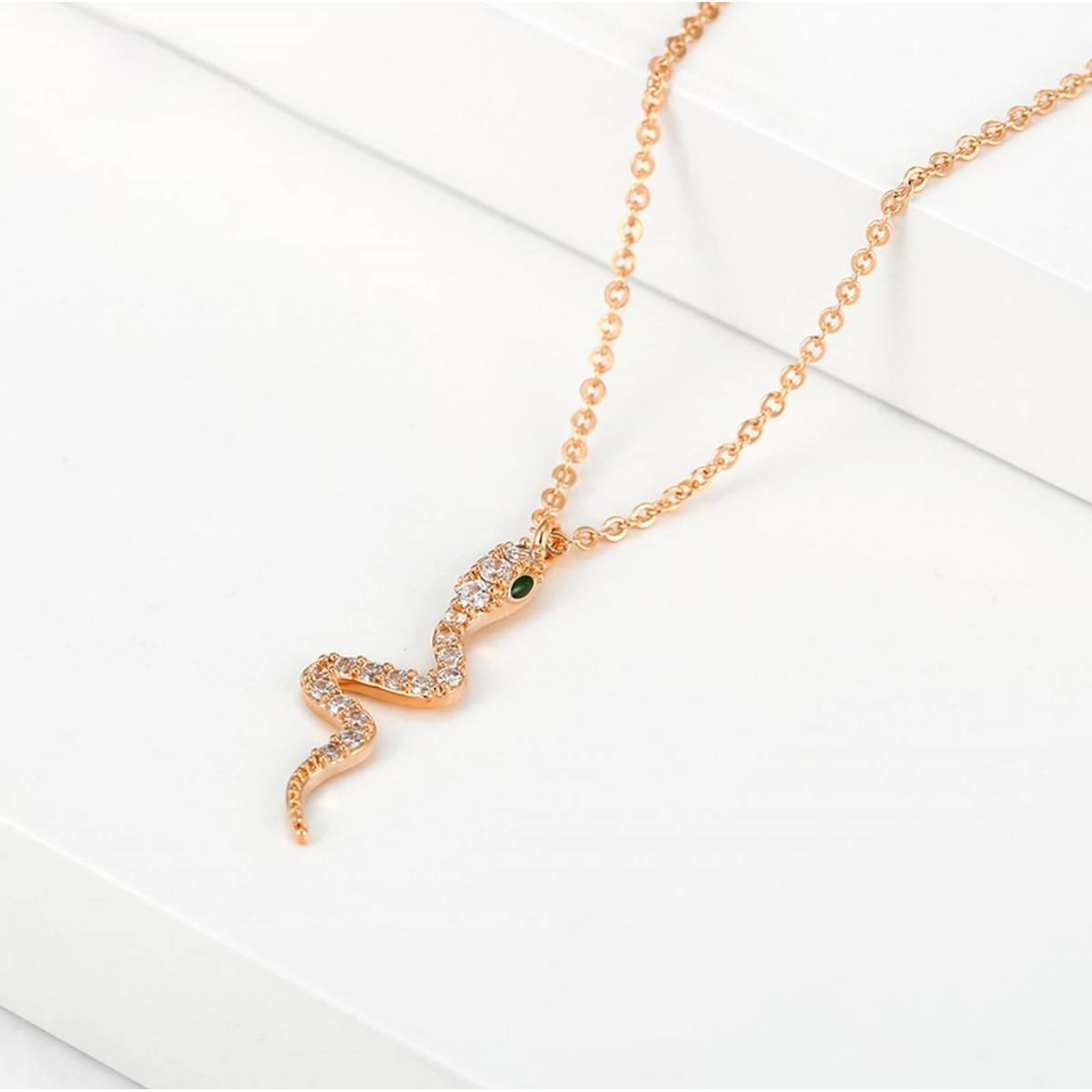 CRISTAL AMOR - Cadena Y Dije Serpiente Cristales Oro Laminado 14k Rosa