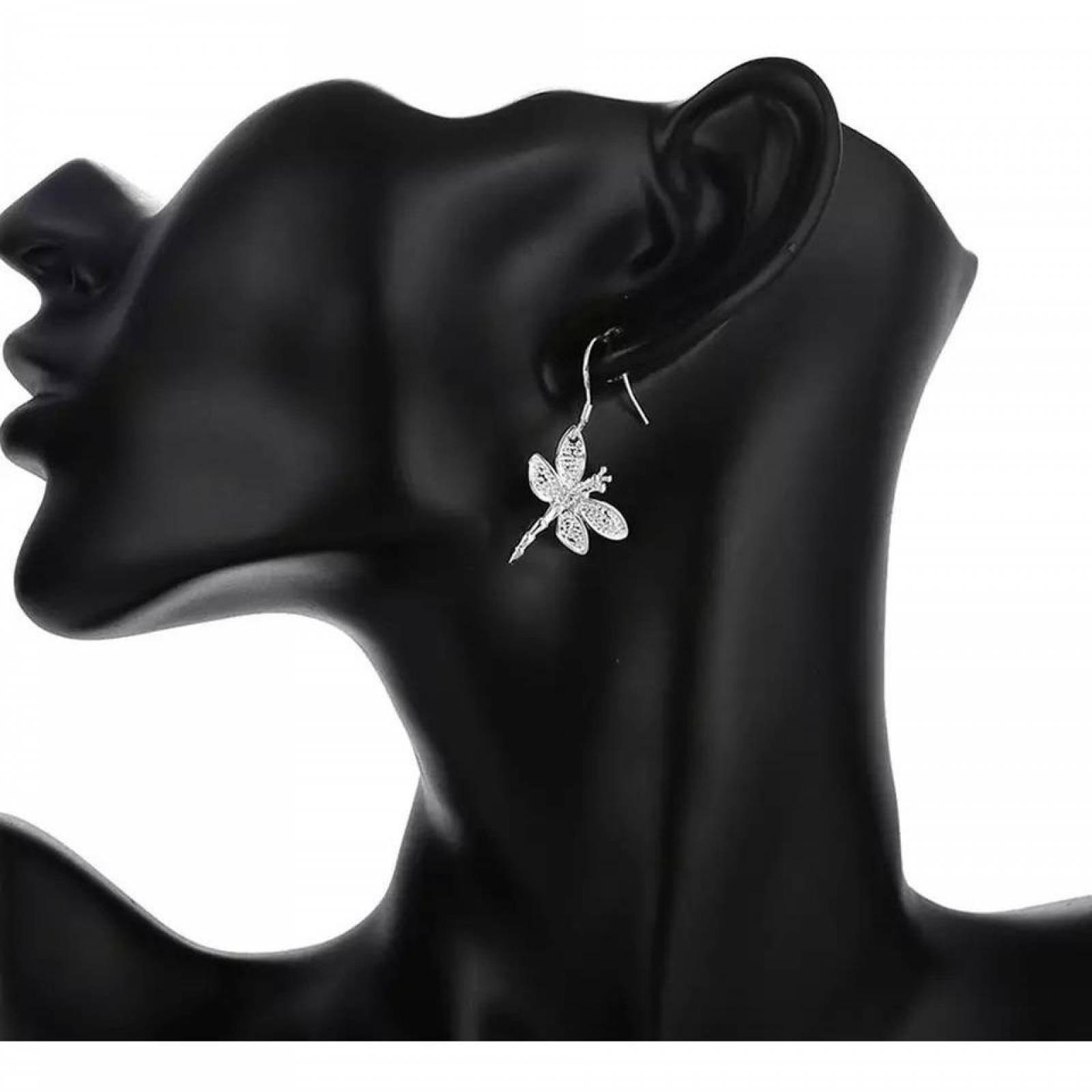 CRISTAL AMOR - Aretes Largos Libelula Plata Italiana .925 
