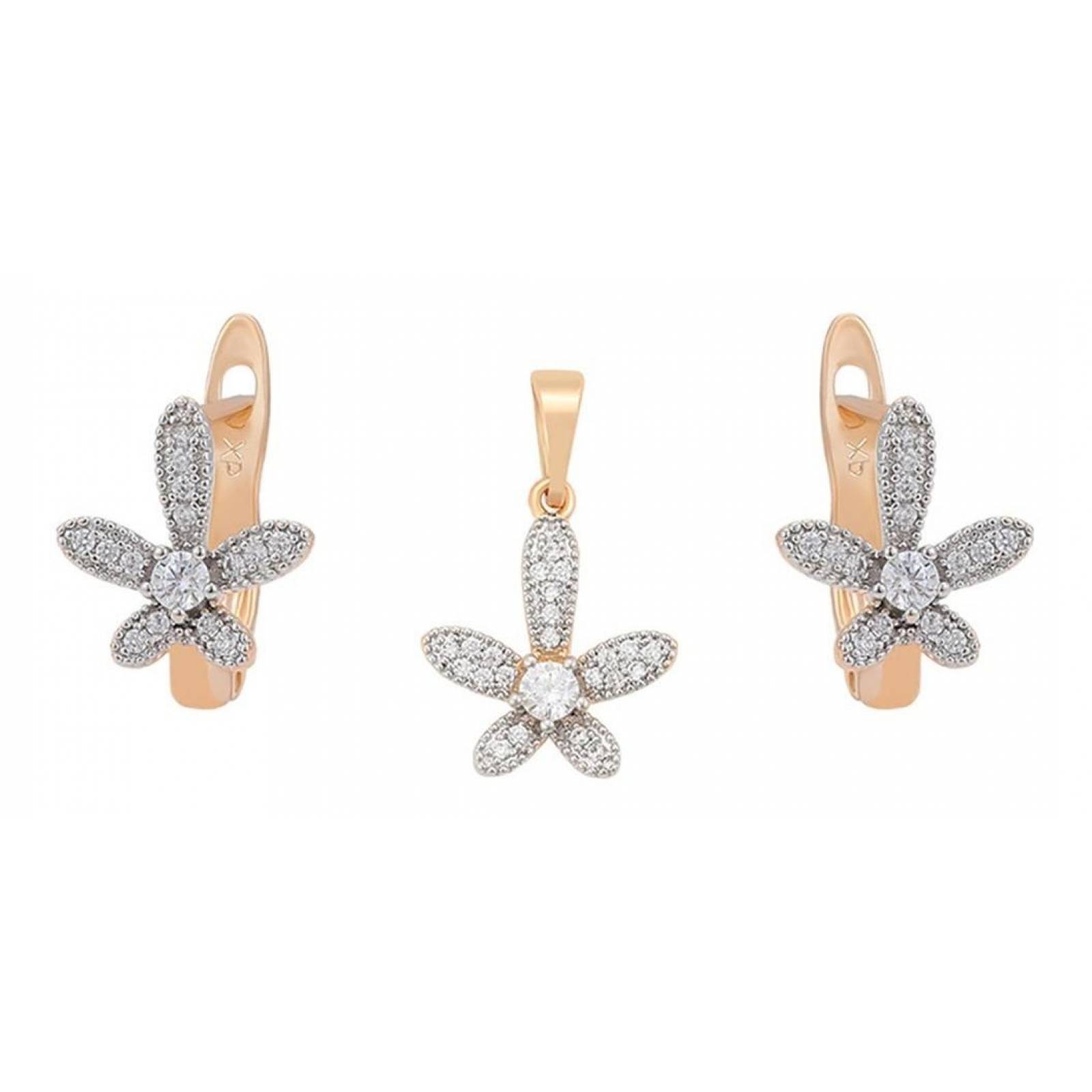 CRISTAL AMOR - et Collar Y Aretes Flor Margarita Cristal Oro Laminado