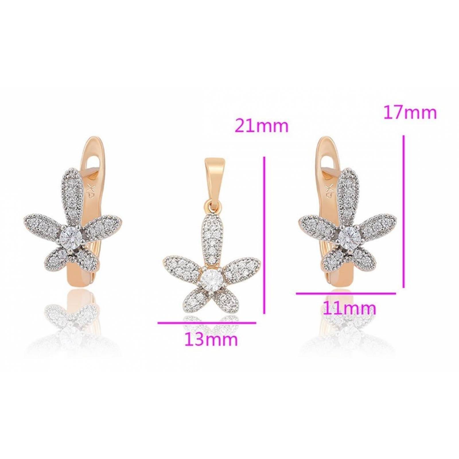 CRISTAL AMOR - et Collar Y Aretes Flor Margarita Cristal Oro Laminado