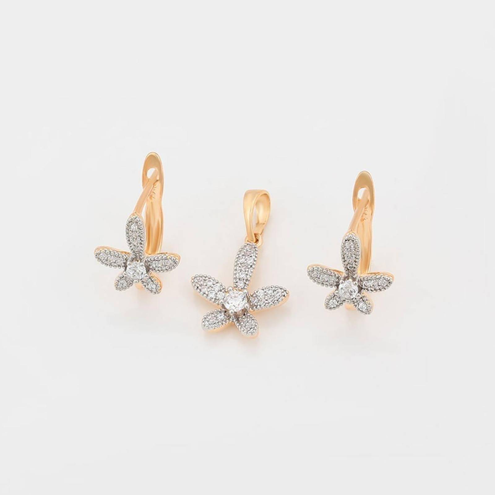 CRISTAL AMOR - et Collar Y Aretes Flor Margarita Cristal Oro Laminado