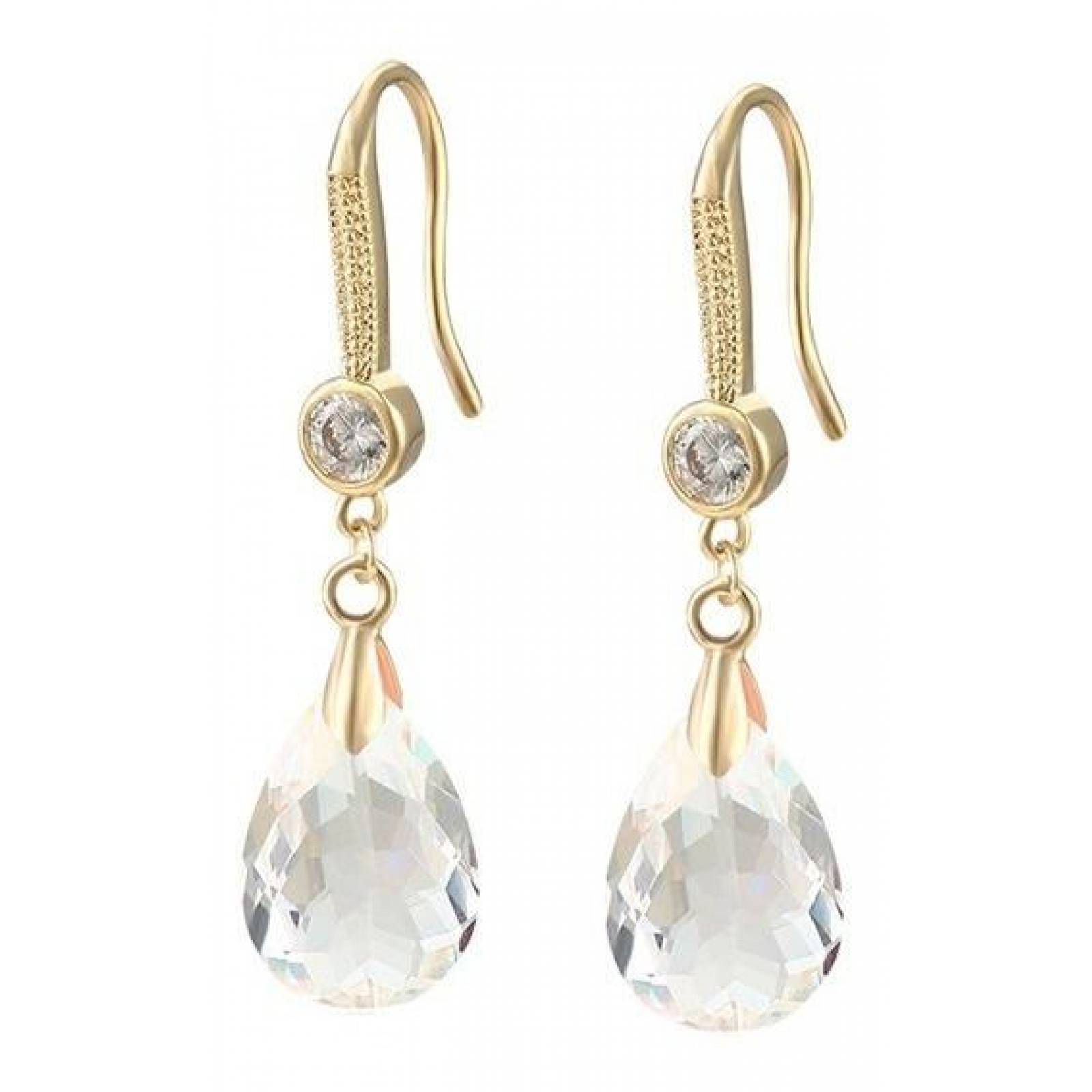 CRISTAL AMOR - Aretes Cristal Diamante Gota Colgante Oro 14k Laminado Tornasol
