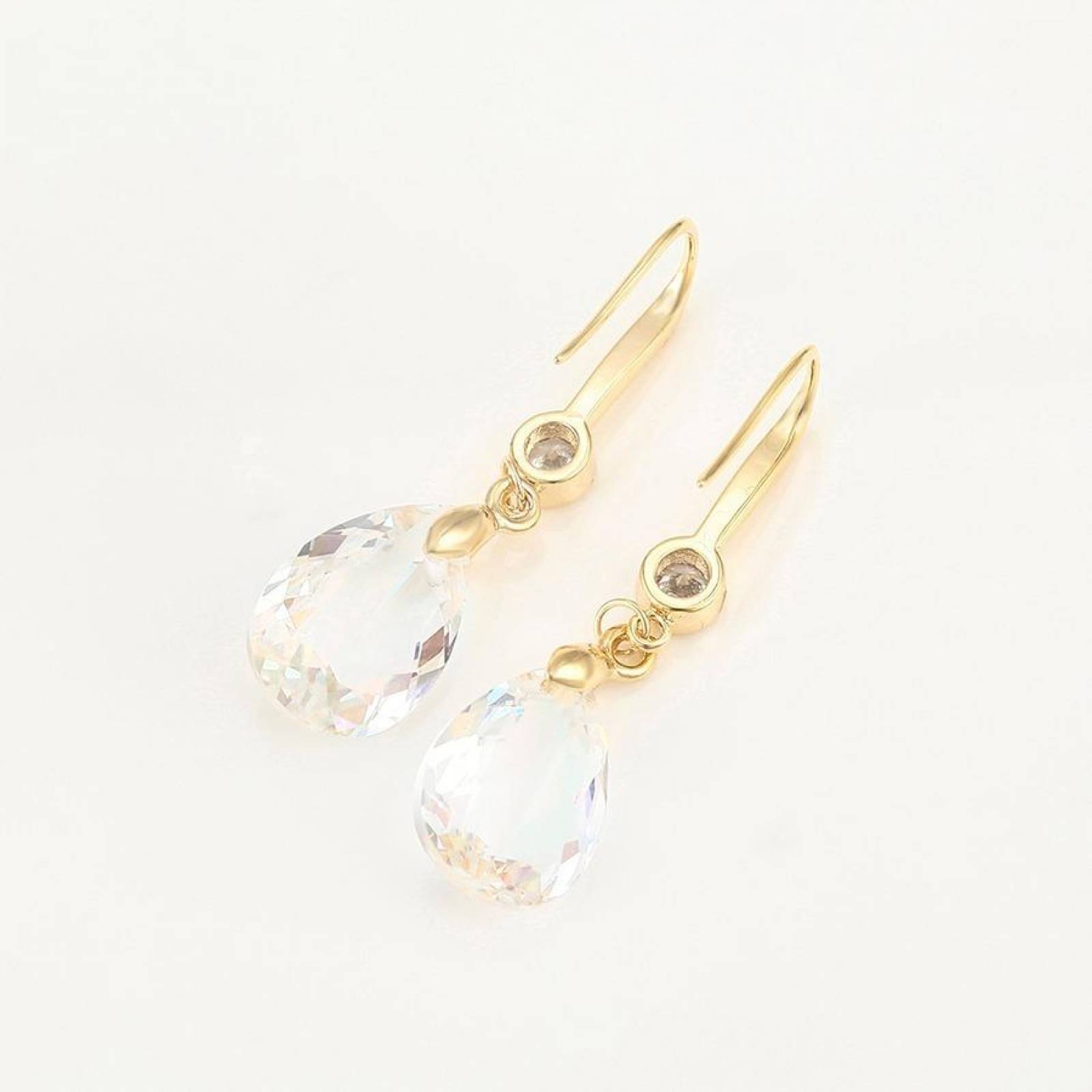 CRISTAL AMOR - Aretes Cristal Diamante Gota Colgante Oro 14k Laminado Tornasol